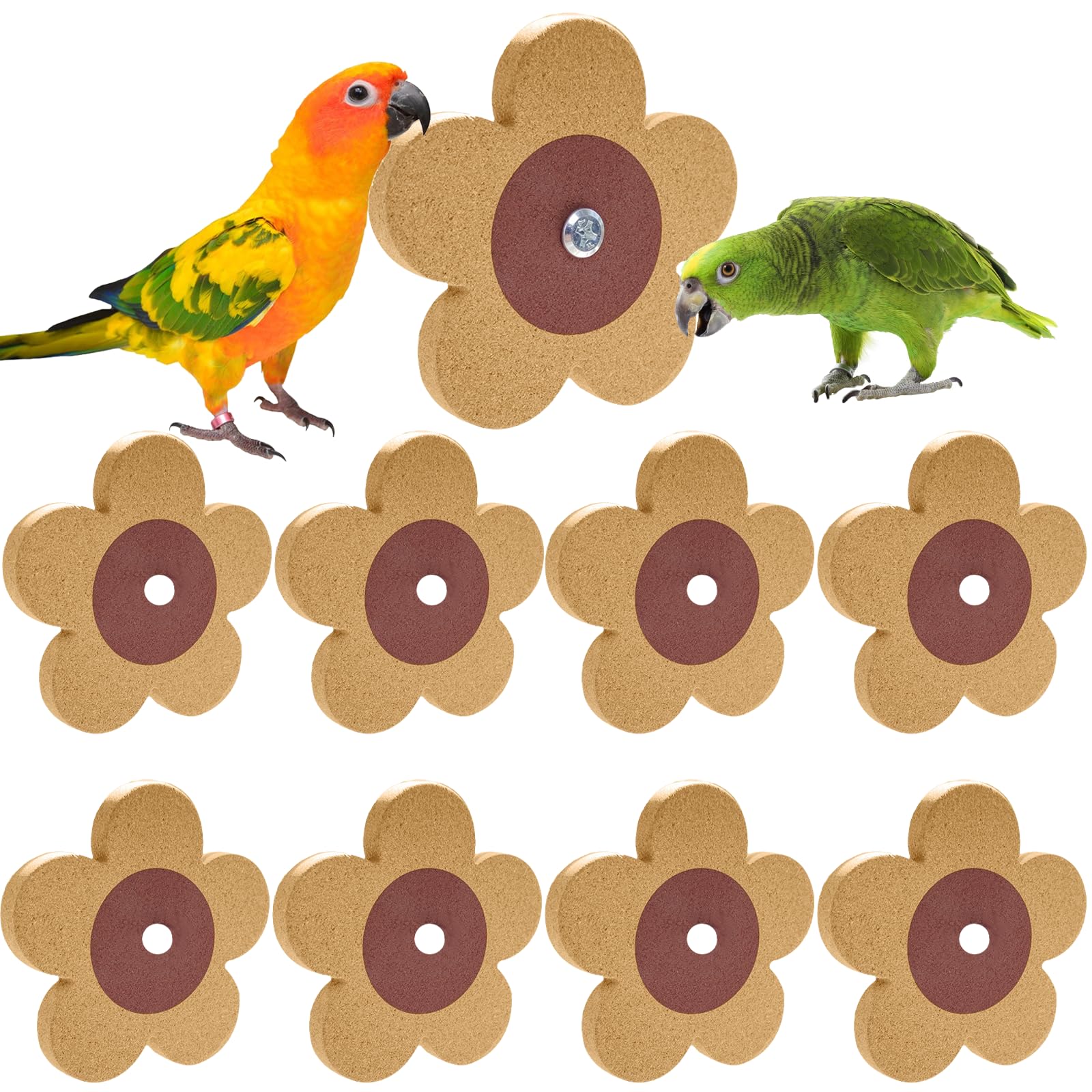 8 Pieces Bird Chew Toy, Natural Parrot Cork Foraging Training Toys for Relieve Boredom & Anxiety, Parrot Rotating Cork Chew Toy for Macaws, Conures, Budgies, Finches, Cockatiel