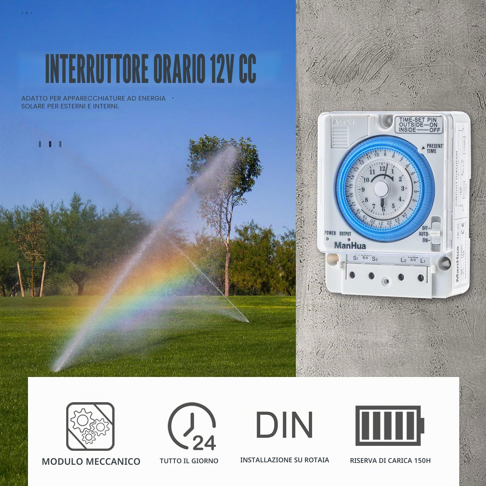 Timer Switch 24 ore 12VDC timer meccanico interruttore tempo TB-35