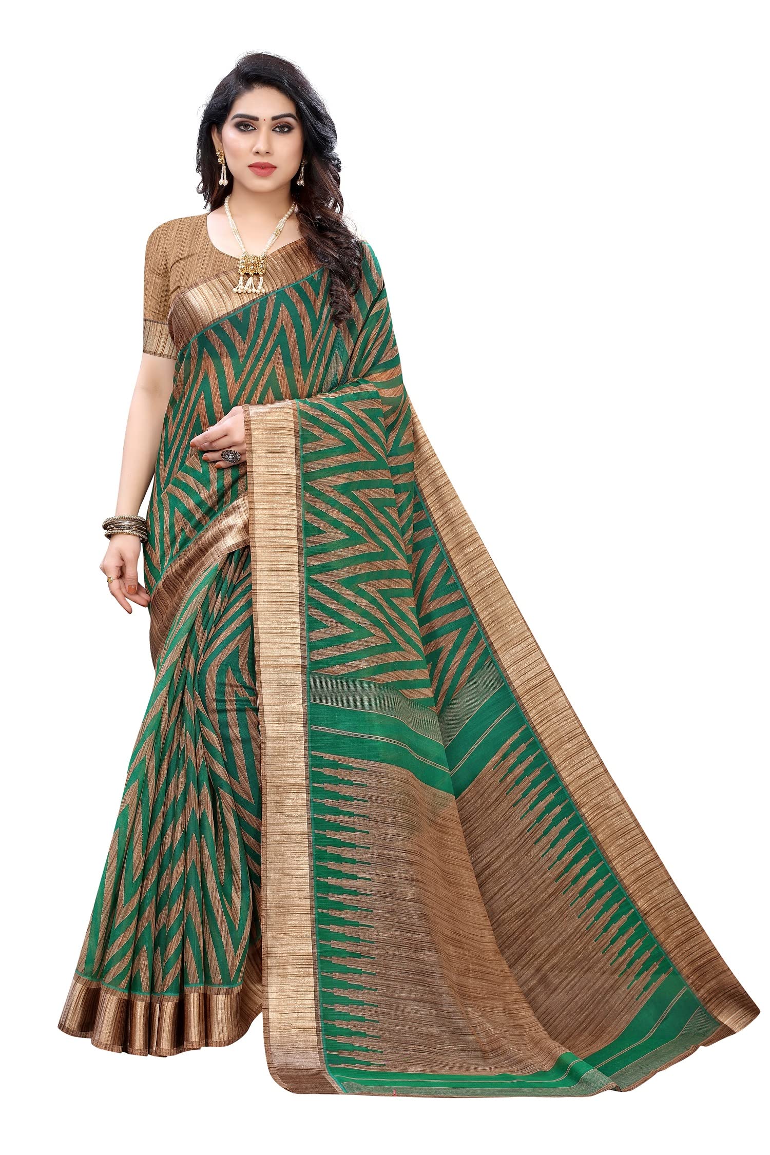 PriyashiWomens Printed Linen Saree with Blouse Piece