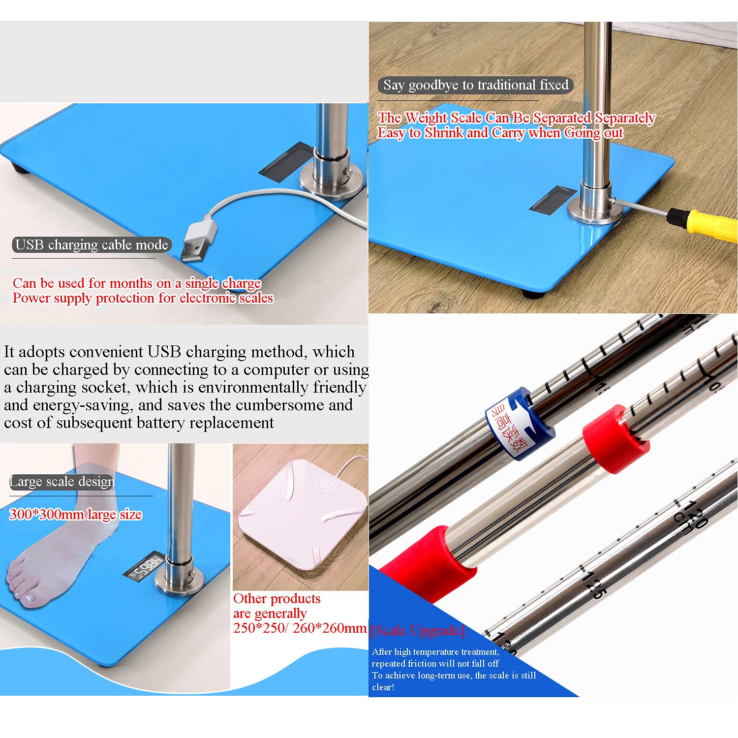 Bilancia A Colonna Meccanica Professionale,USB ricaricabile, Asta Retrattile di Misuratore D'altezza 100cm-190cm, Scala di Precisione in Altezza E Peso,Adatto A Casa, Ospedale, Scuola, Palestra