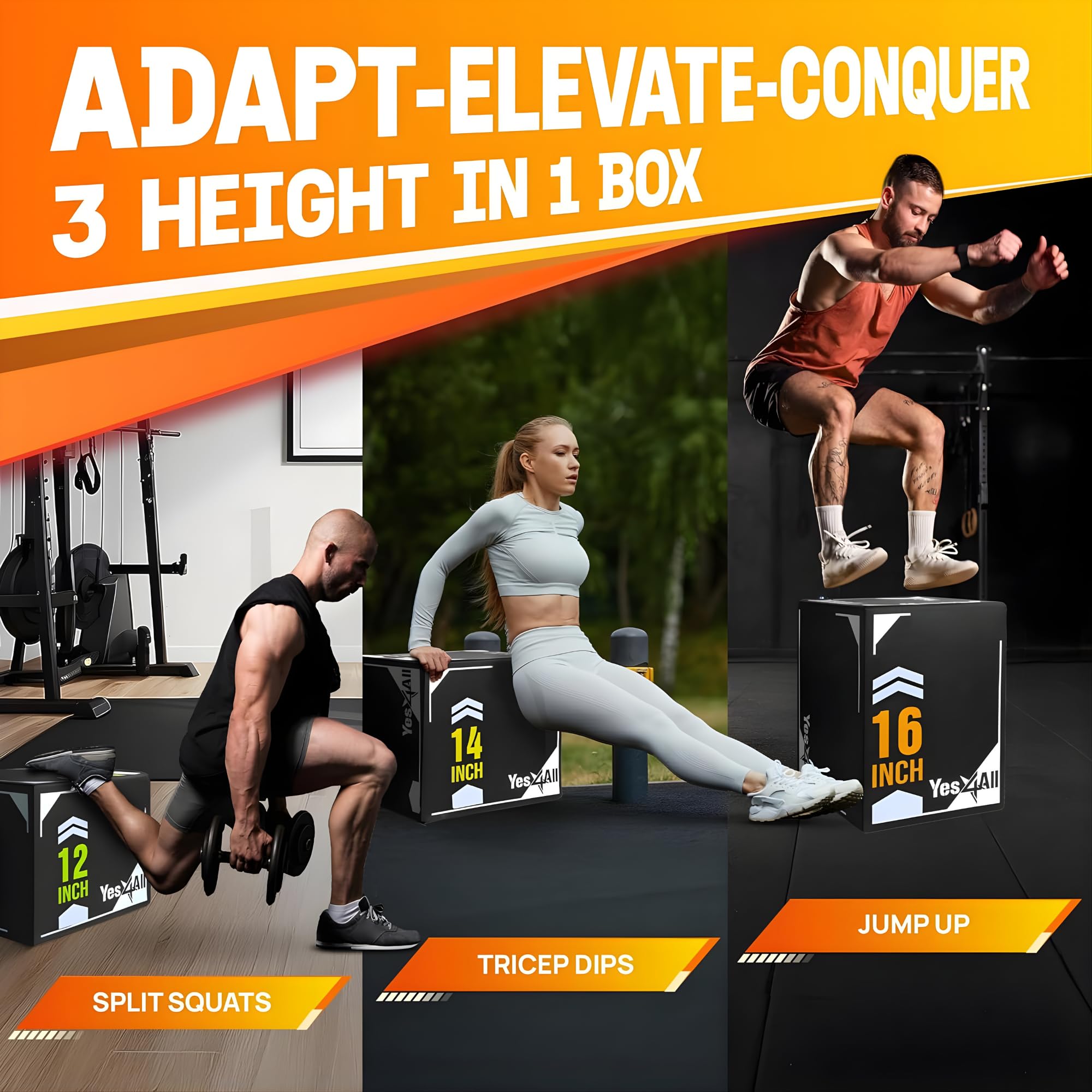 Yes4All Caja pliométrica Suave 3 en 1 con núcleo de Madera, Caja pliométrica de Espuma para Ejercicio, Crossfit, MMA, Entrenamiento pliométrico, Disponible en 4 tamaños