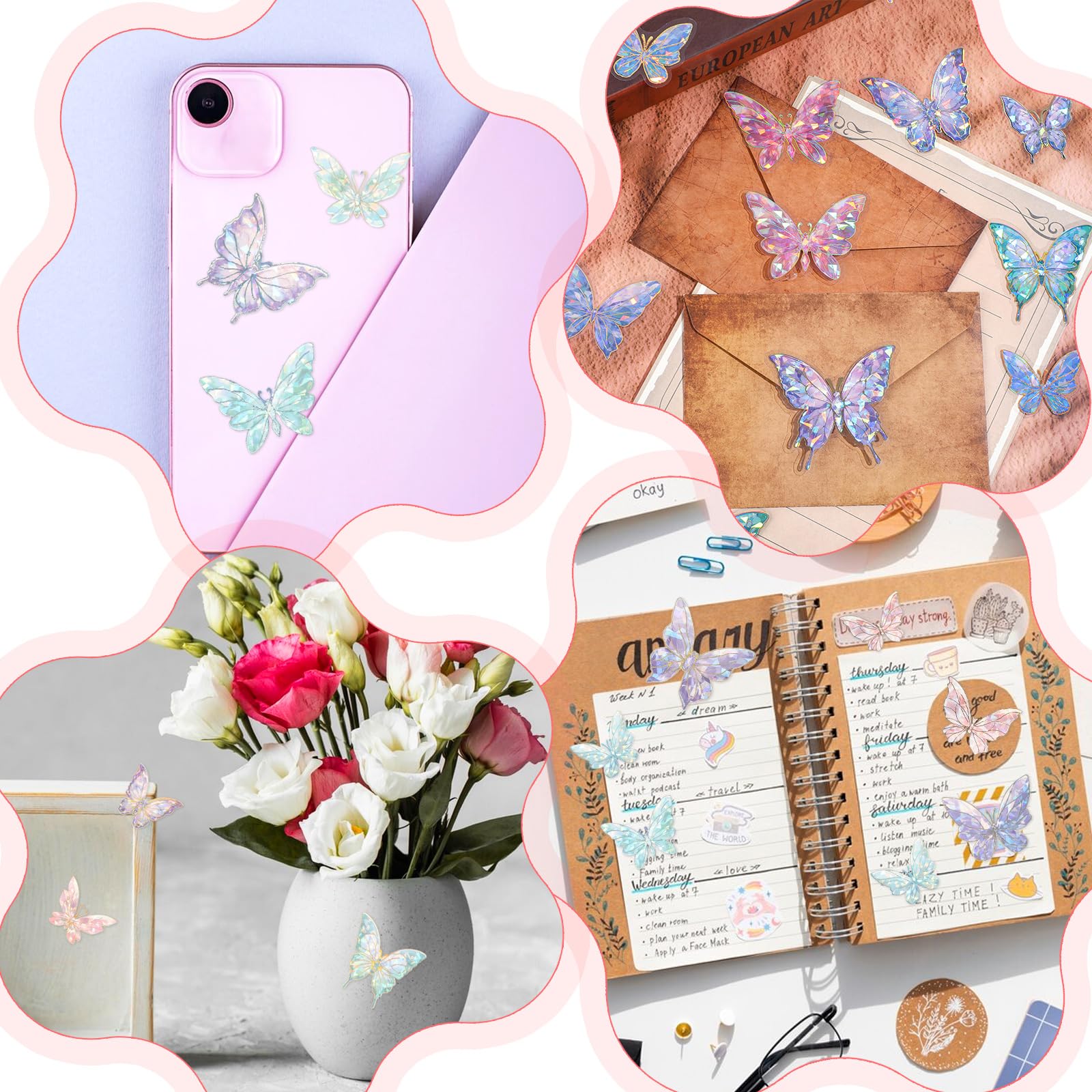 80pcs 3D Holographic Butterfly Stickers Self-Adhesive PVC Butterfly Stickers Decals for Junk Journal Bullet Scrapbook Journals Planners Laptops Paper Crafts - Image 6