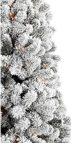 Miniatura 18 de Fraser Hill Farm Árbol de Navidad artificial flocado de pino de Alaska de 12 pies con luces LED blancas cálidas y soporte, árbol falso plegable
