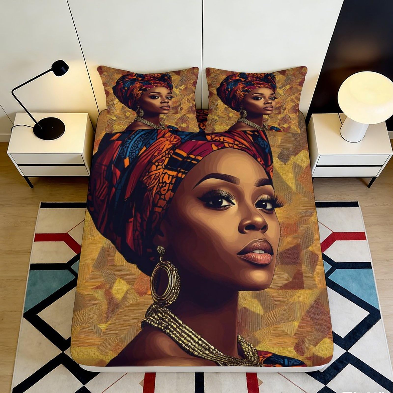 Artistic decor 3D Printed Fitted Sheet African portrait design Microfiber soft touch guest room bedding 90x200x25cm