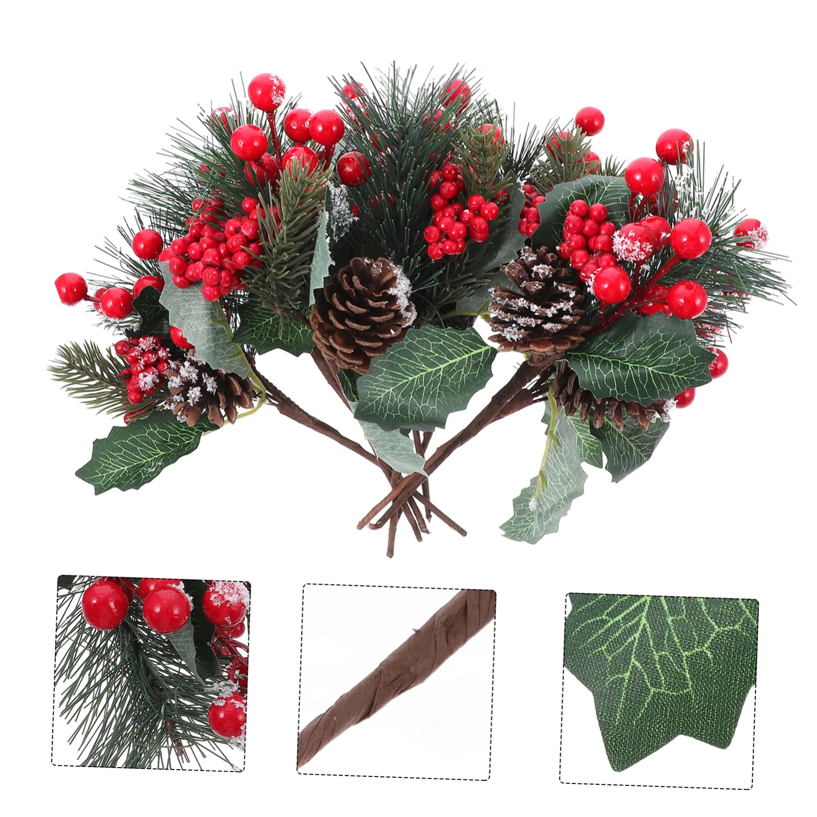 TOPBATHY 8 Piezas Esquejes de Frutos Rojos de Aguja de Pino Tallos de Frutos Rojos Artificiales para Ornamento decoración Conos de Pino Falsos Aguja de Pino Falso Agujas de Pino piñas Ramo