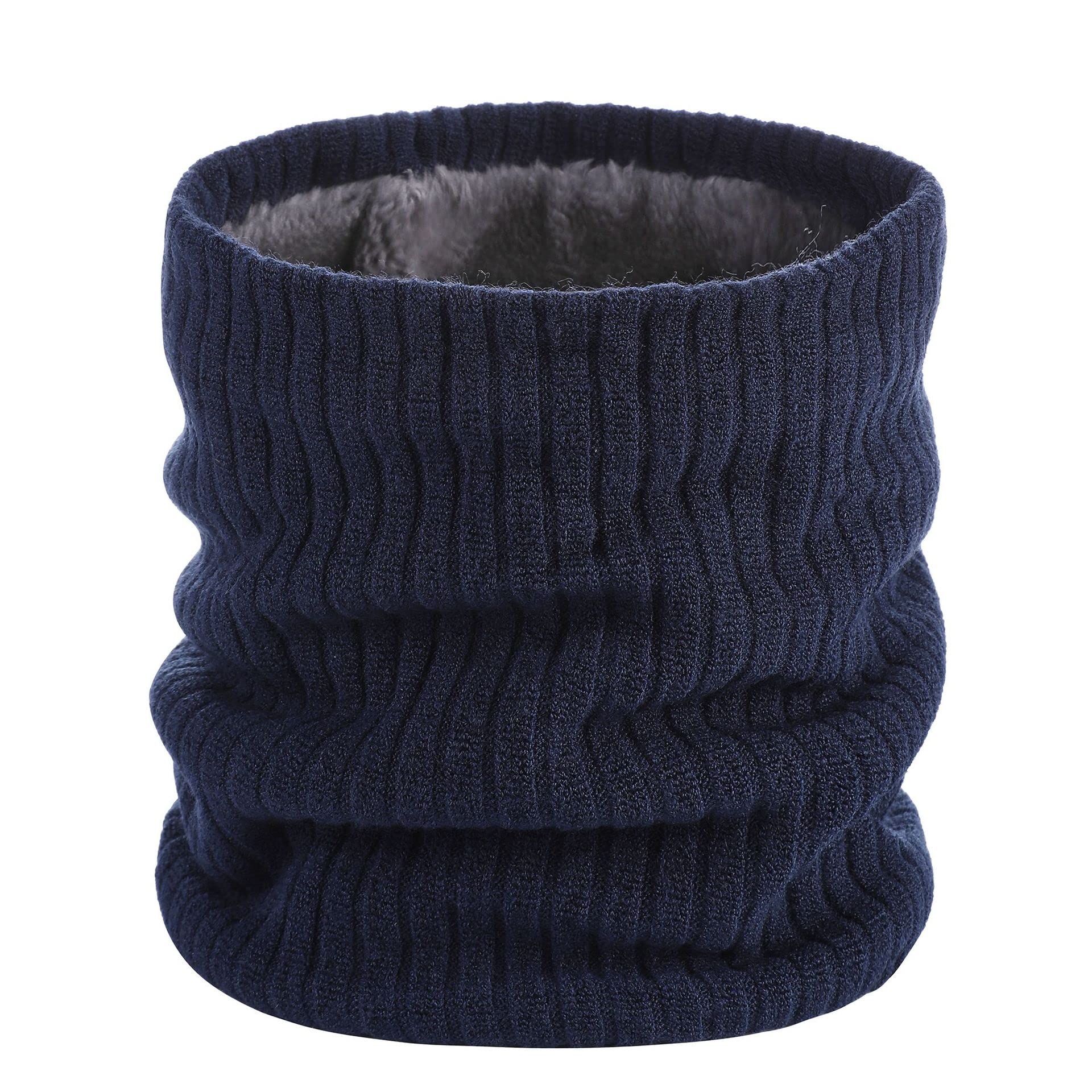 BSLVWG Winter Neck Warmer Fleece Thermal Lined Scarf Thicken Windproof and Dust Skiing Circle for mens women Double-Layer Fleece Lining Knit Unisex Circle Scarf for Cycling Motocycle (Navy)
