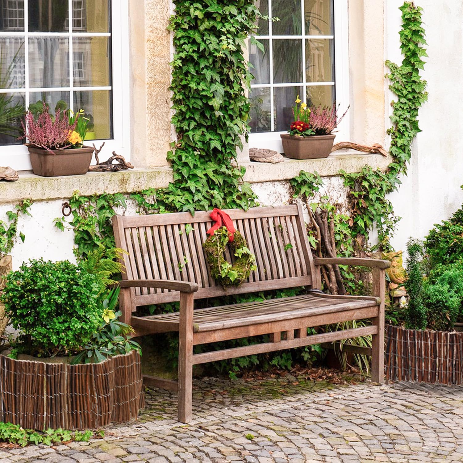 UrFence 300x40 Rouleau Jardin Bois - Bordure a Planter Flexible - Bordure Pelouse en Osier - Petite Barrière de Parterre - Bordurette de Massif - Cloture de Separation - Barriere Terrasse