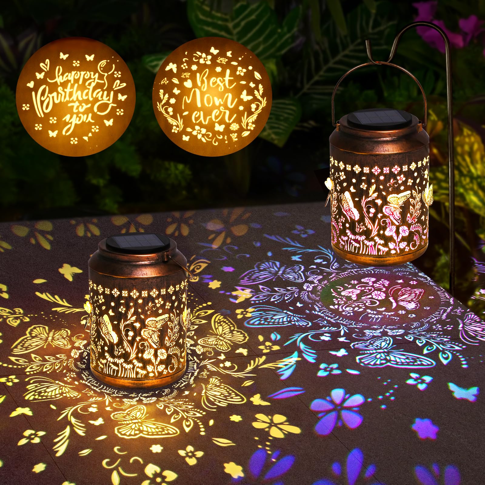 Uspring 3D Butterfly Solar Lanterns Outdoor Waterproof Gifts for Women Mom Grandma Birthday Gifts for Women Garden Decor Outdoor Lantern Solar Lights