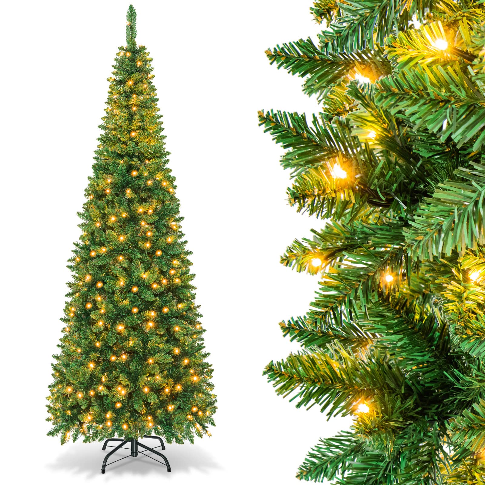 Sapin De Noël Artificiel Enneigé 135 Cm Avec 200 LED - 688 Branches PVC/PE - Base Métallique Stable - Déco Festive Pour Maison Et Boutique - 3