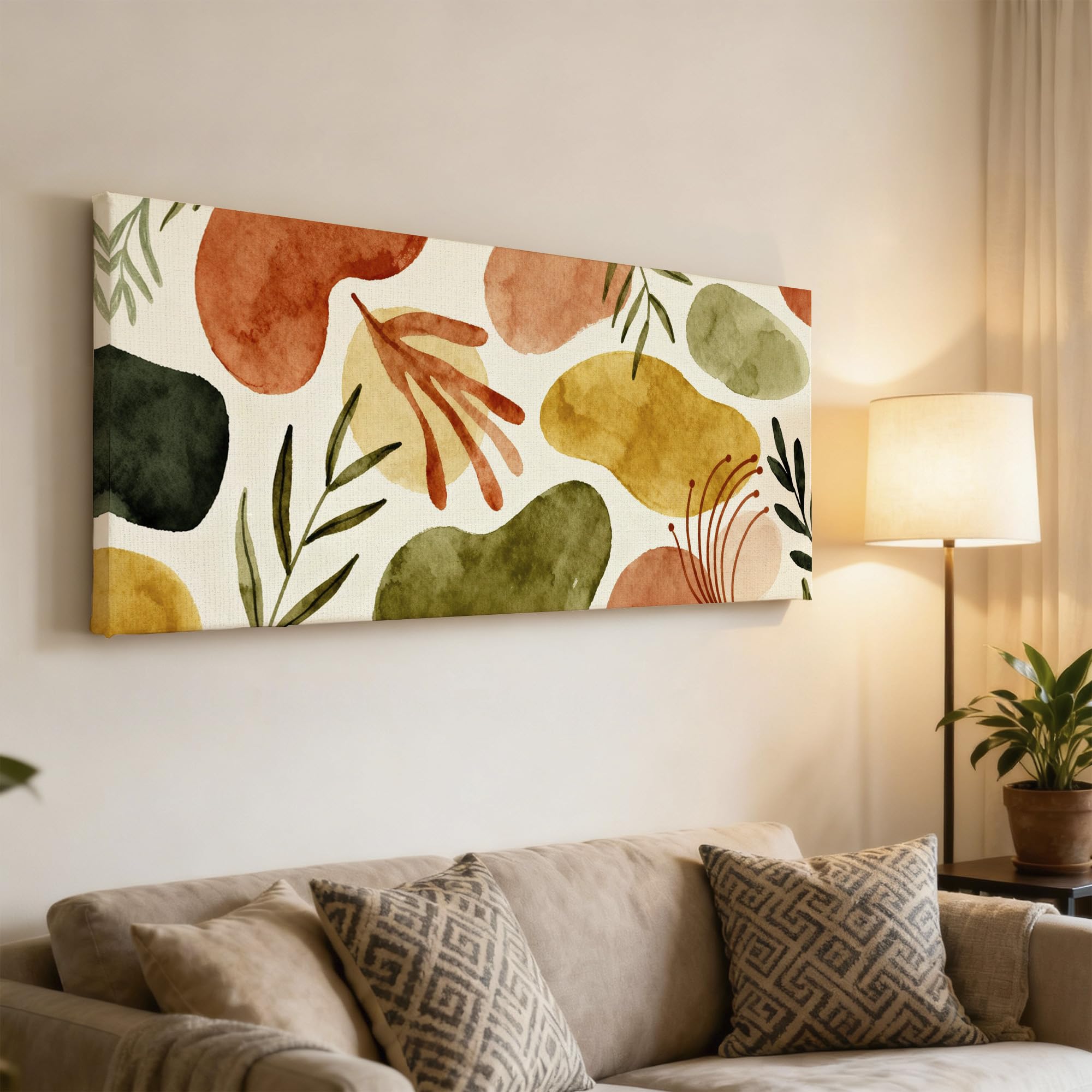 SoulAbiti Boho Watercolor Abstract Botanical Unframed 36x14 inches Rolled Canvas Wall Fauvism Art UV Print Painting for Living Room, Bedroom & Office Decor Premium Gloss Vivid Fade-Resistant Print 2