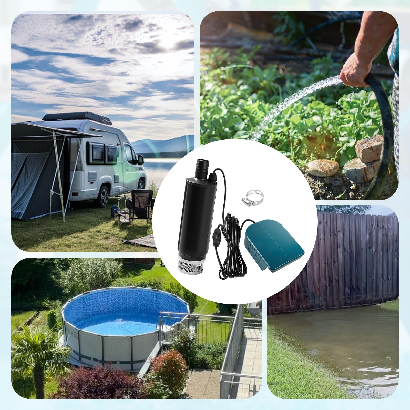 Bomba de agua sumergible a batería, compatible con batería Bosch de 18V, bomba de agua portátil con caudal de 475,5 GPH, bomba de elevación de agua de 15,1 pies para vaciar piscinas, para