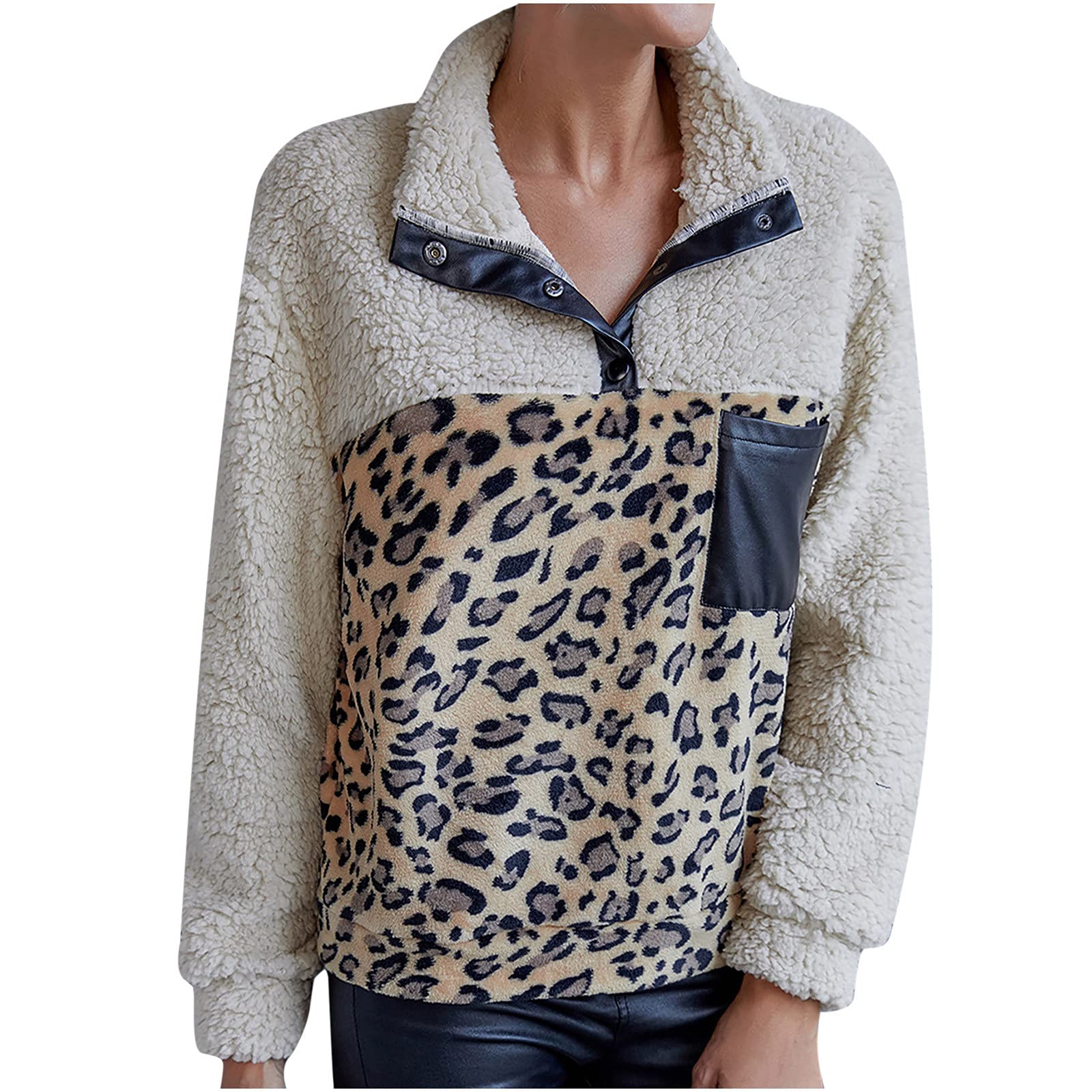 Peigen Womens Plush Sweatshirts Pullovers Shirts Tops Fall Winter Fashion Casual Long Sleeve Fleece Blouse Elegant