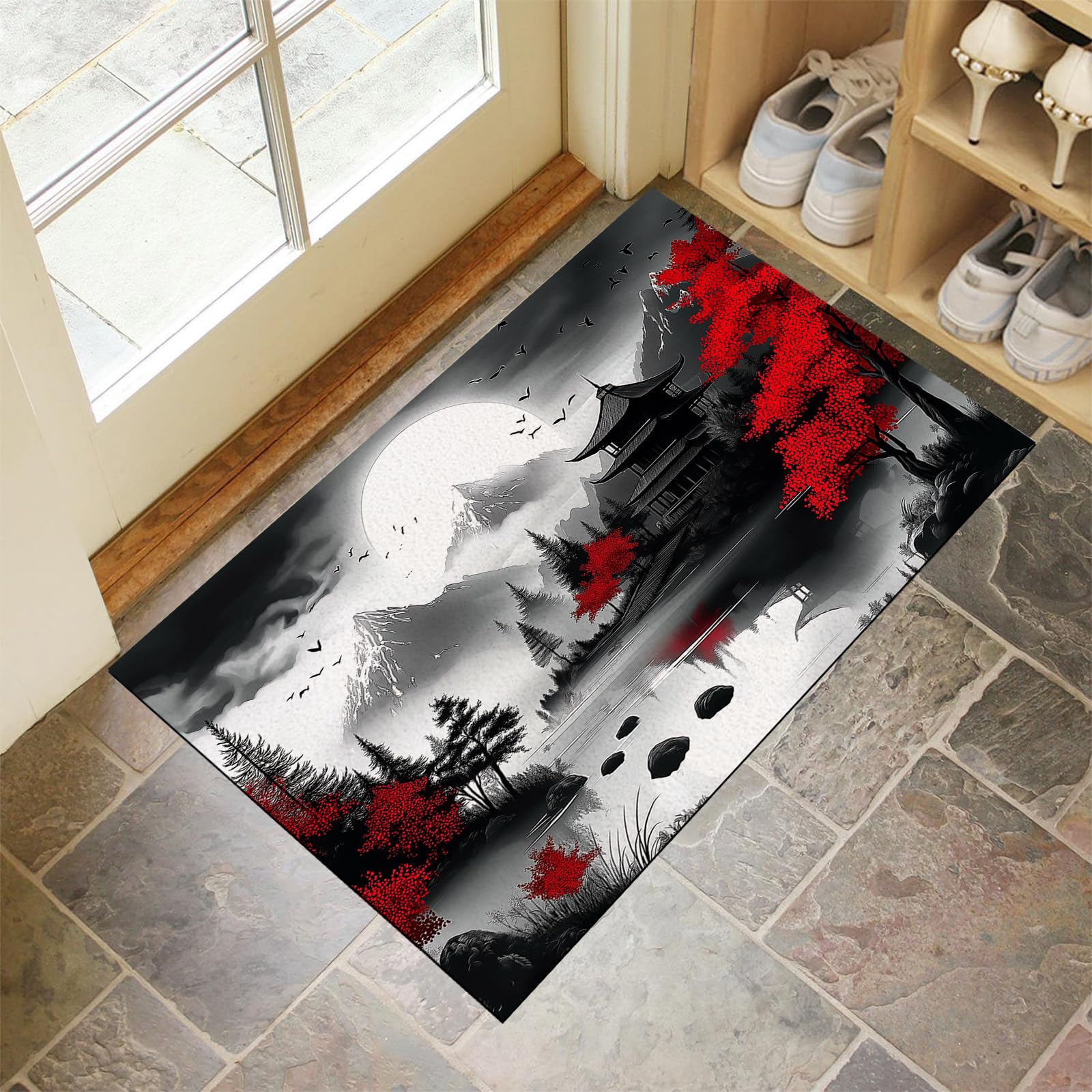 Paillasson paysage japonais 50x80 cm lavable et résistant pour l'entrée