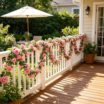 2 PCS Artificial Wisteria Hanging Flowers Fake Wisteria Vine Garland with Green Leaves Long Stem Faux Wisteria Rattan for Wedding Arch Home Garden Wall Decor Indoor Outdoor Party Decor Pink