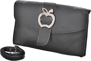 شنطة يد جلدية متوسطة الحجم بحزام كتف بتصميم كلاسيكي مع سحابين معدنيين مقسمين إلى اثنين داخليا ومشبك معدني للنساء من اكسيسوريز شوب، لون أسود