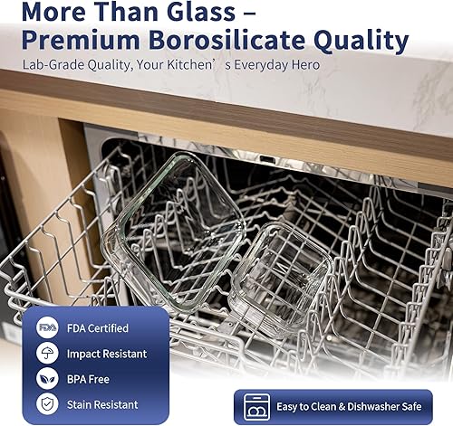 Miniatura 7 de GC GENICOOK Recipientes de vidrio para almacenamiento de alimentos con tapas, recipientes de vidrio para preparación de comidas, caja Bento, caja