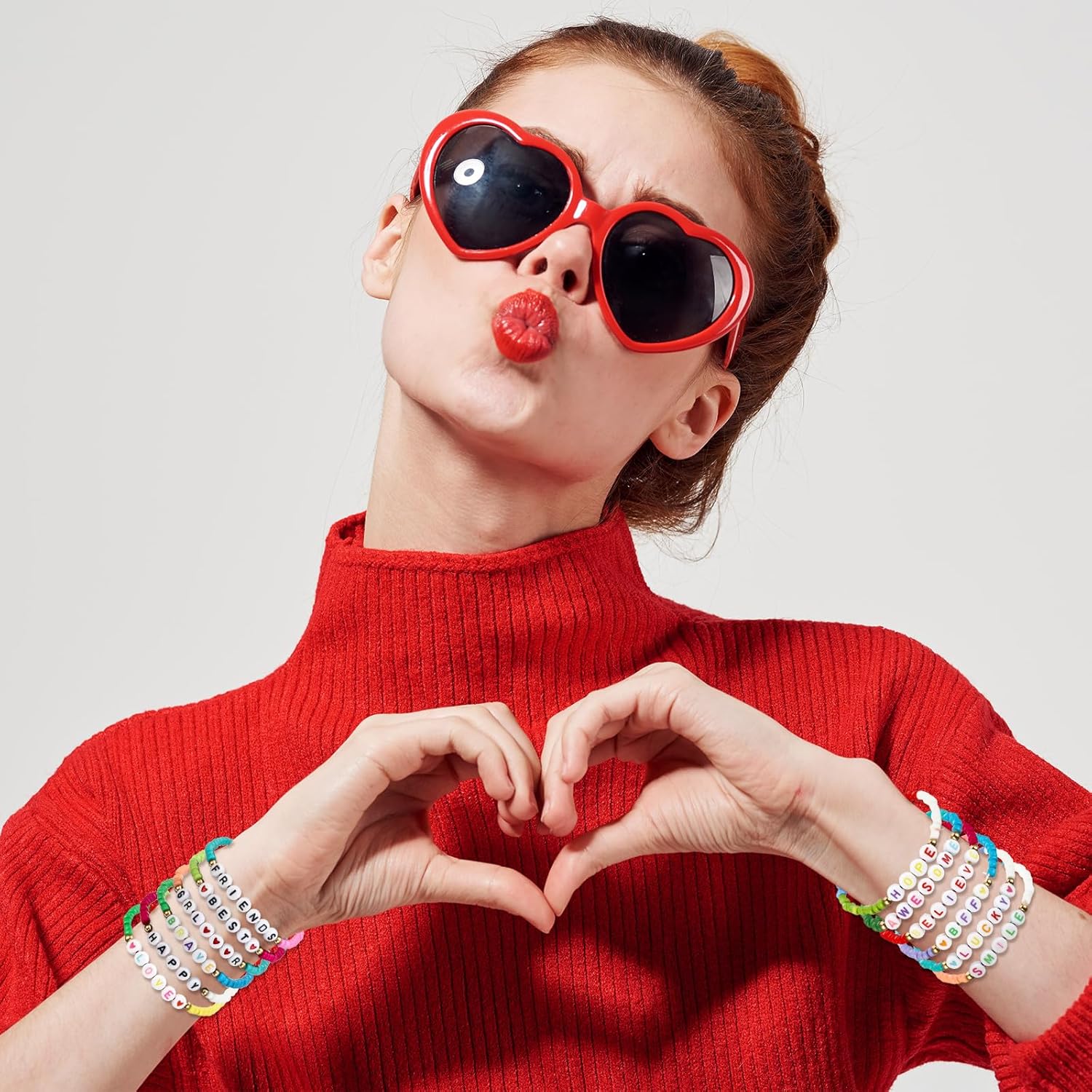 Costume Accessories Black Wide Brim Jazz Hats 22" Heart Sunglasses Friendship Bracelets Sets Popular Singer 90s Party Favor for Women Costume Party Music Festival Concert - Image 2