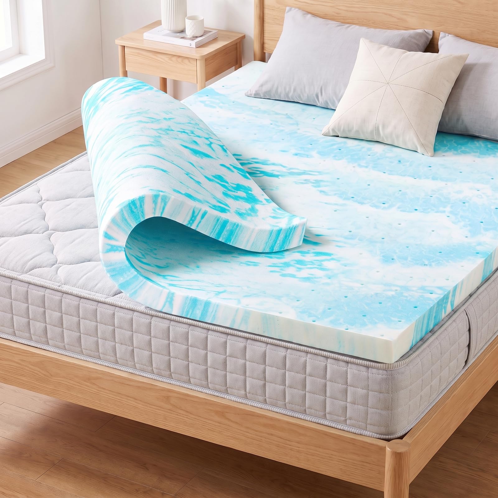 DUMOS Memory Foam Mattress Topper King, 4 Inch Thick Gel Infused Bed Toppers for Queen Size Bed, Soft Mattress Pads for, CertiPUR-US Certified, Blue