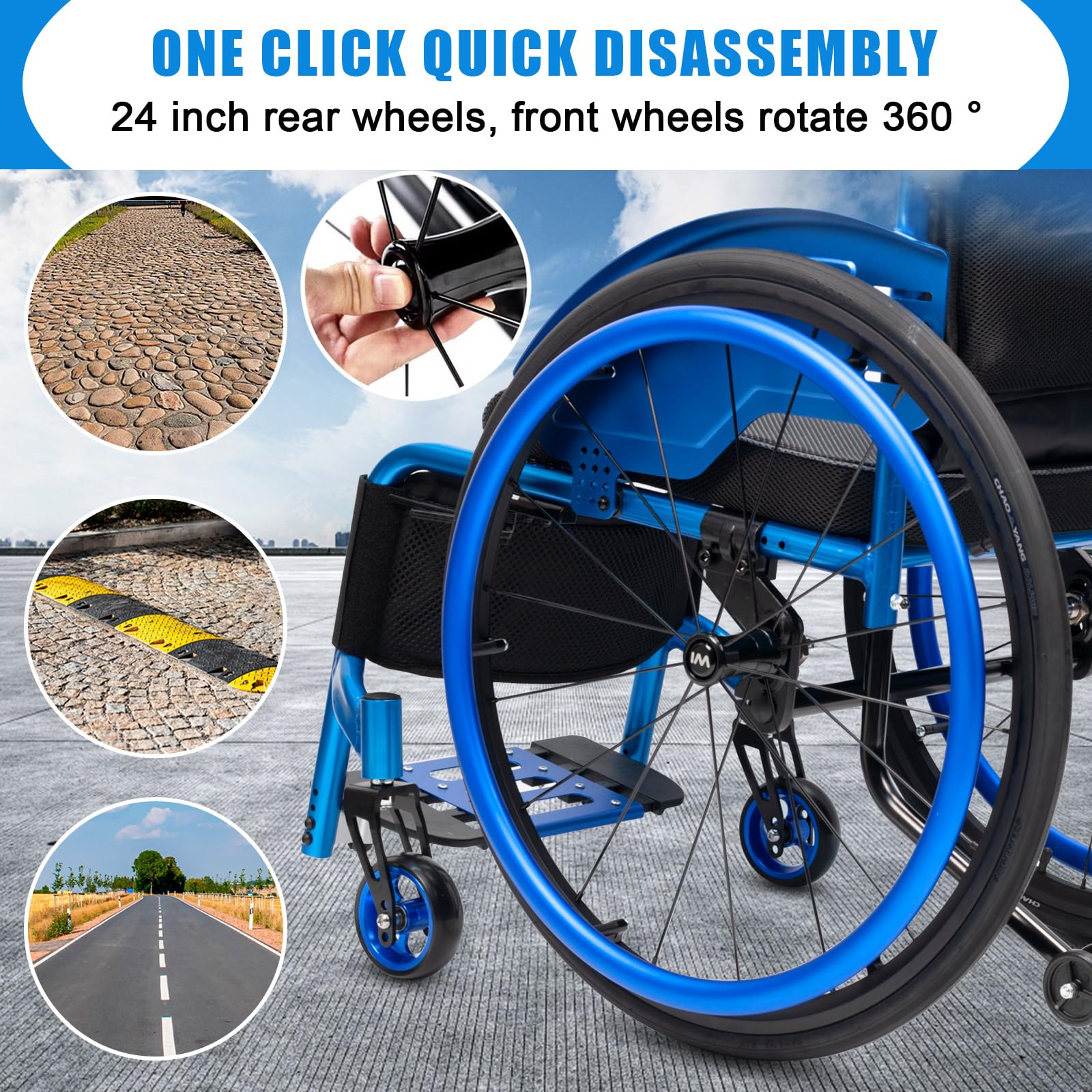 Silla de Ruedas para Deportes,Ultraligera de Aleación de Aluminio,sillas De Ruedas Manuales Autopropulsadas,Transporte Fácil,Ruedas extracción con un botón(Seat Width 45cm/17.7in,C)