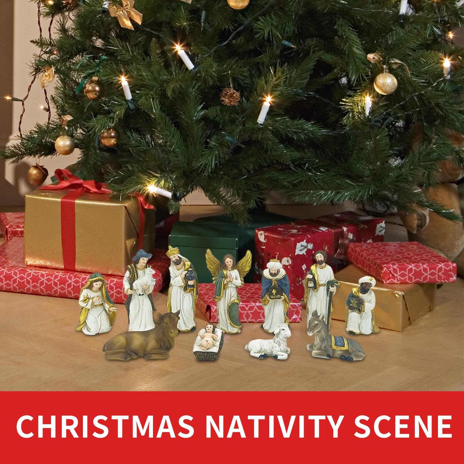 Set di statuette cattoliche cristiane per presepe | Decorazione natalizia per la nascita di Gesù in resina, per famiglie cattoliche, chiesa, casa, tavolo, caminetto, Natale