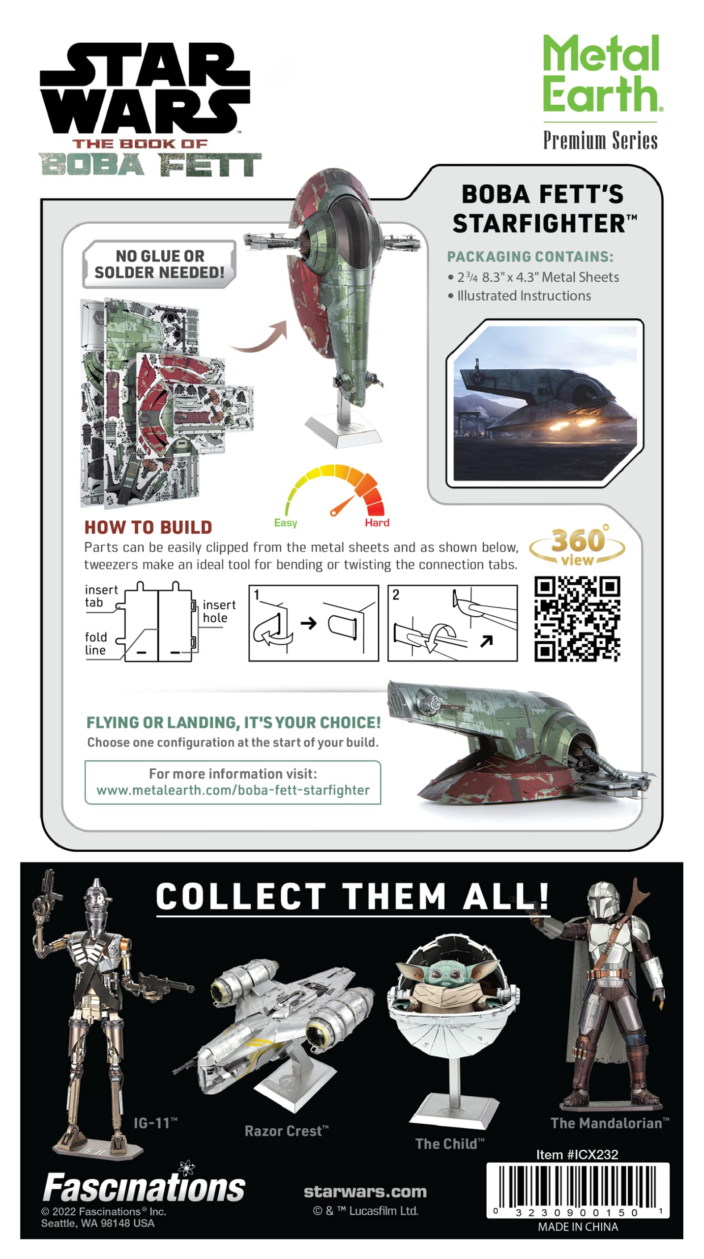 Fascinations Metal Earth Premium Series Star Wars Boba Fett Starfighter Kit de modelo de metal 3D con pinzas