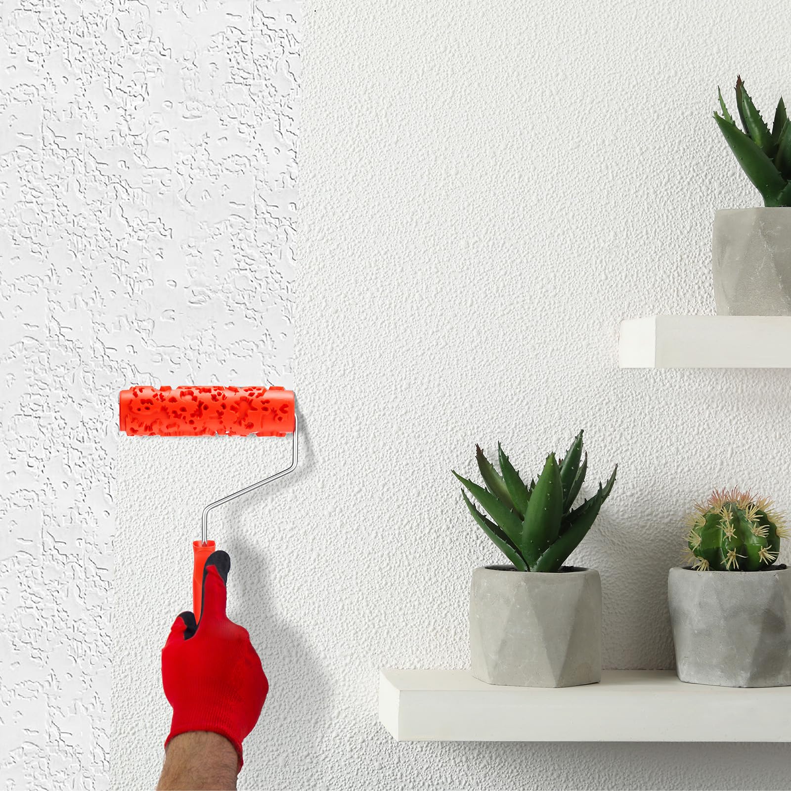 Reallnaive 2 rodillos de pintura de patrón de 7 pulgadas para decoración de pared, rodillo de goma clásico para añadir diseño a revestimientos elastoméricos de lechada gruesa, no rodillos de pintura