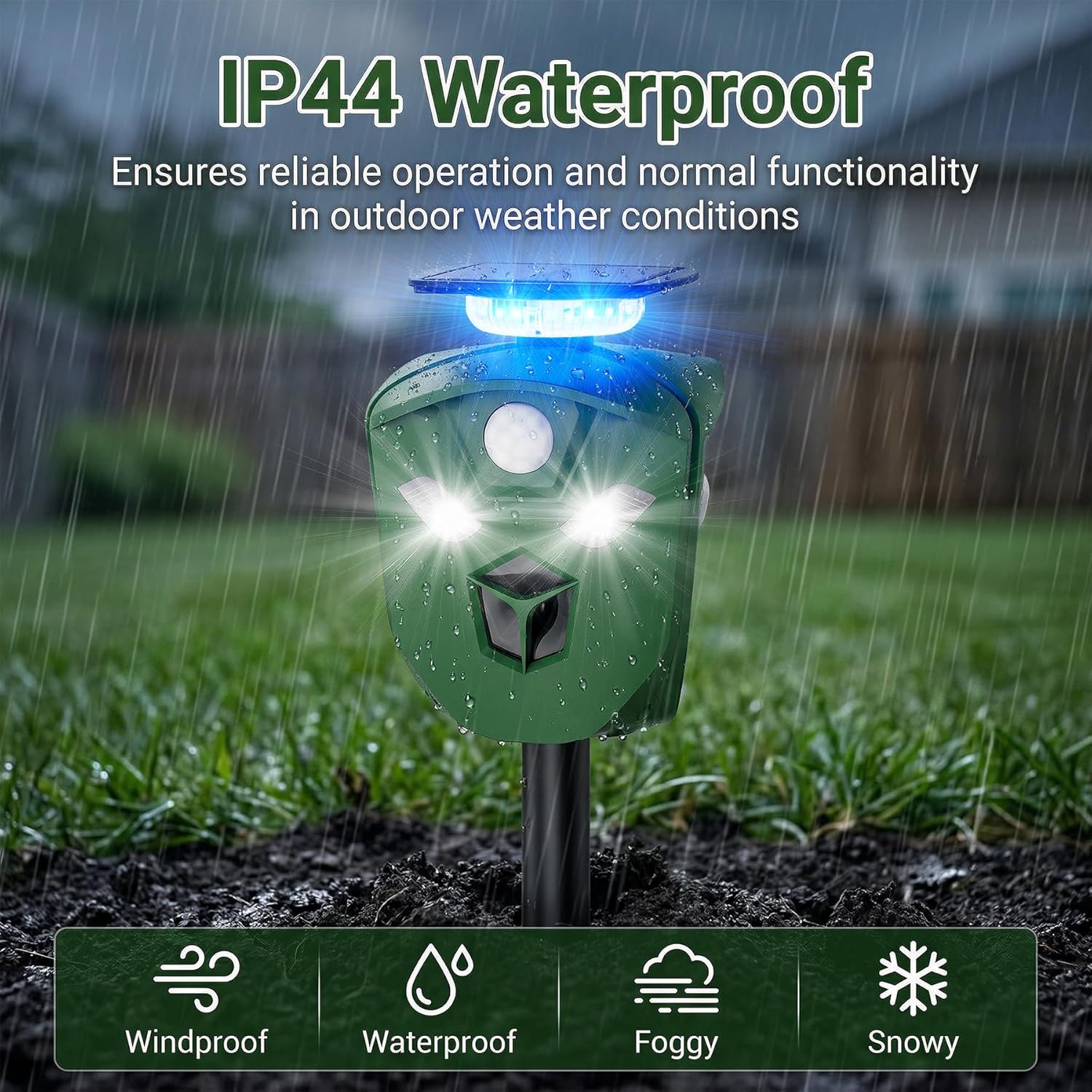 360° Solar Ultrasonic Animal Repellent Outdoor, Deer Repellent Devices with Flash Lights, Animal Deterrent Devices Outdoor for Squirrels, Snakes, Cats, Dogs, Rabbits, Opossums, Coyotes, Raccoons