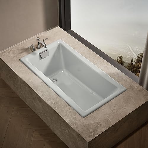 Miniatura 37 de KOHLER 850-0 Tea-for-Two - Bañera de hierro fundido de 60 x 32 pulgadas, para alcoba o empotrada, diseño espacioso, superficie antideslizante