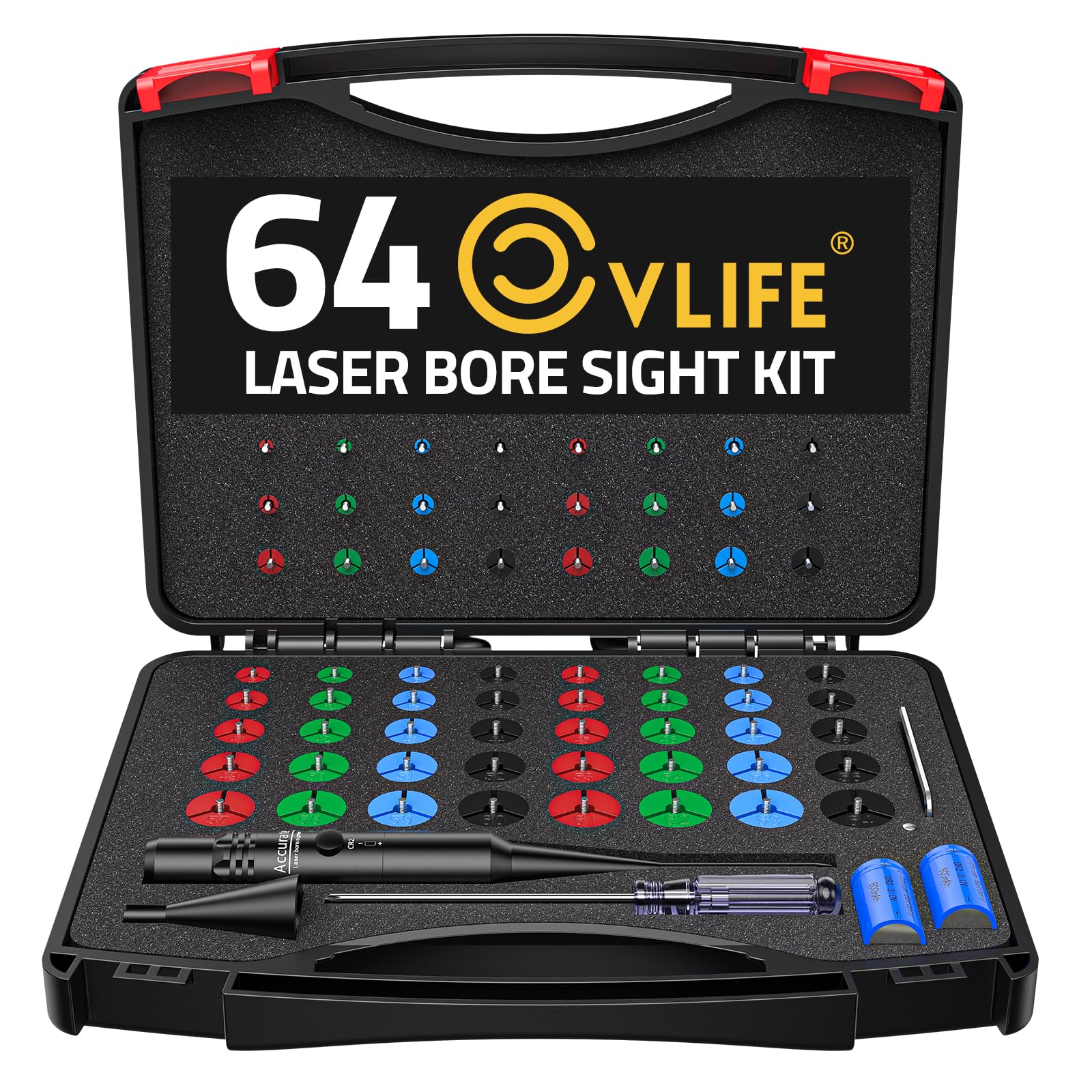 CVLIFE Bore Sight Laser Kit with 64 Adapters fit 0.17 to 12GA Calibers, Professional Green/Red Laser Boresighter for All Gun, Multiple Caliber Bore Laser Sighting for Rifle Pistol Handgun