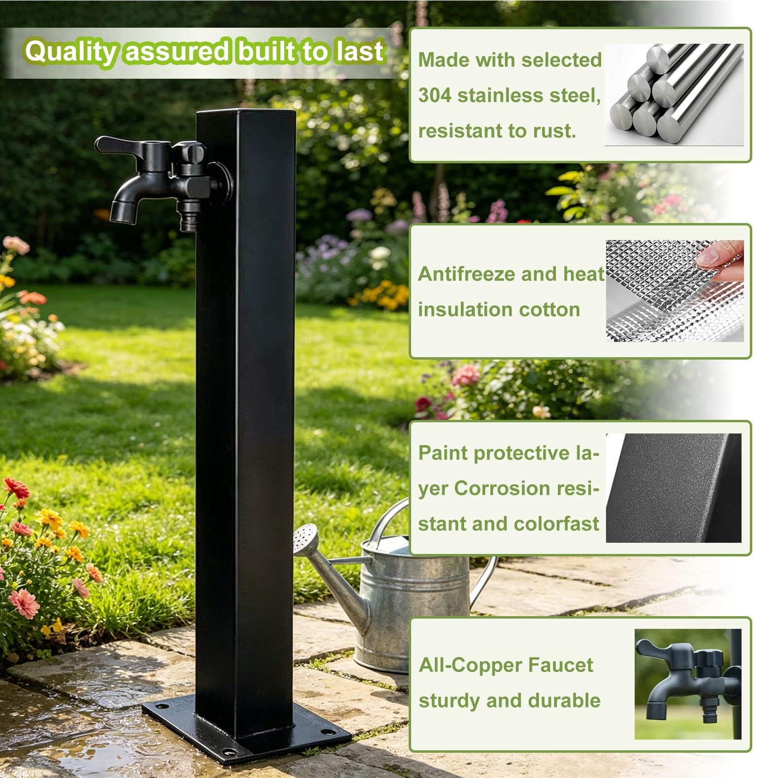Colonna per rubinetto da esterno,colonna d'acqua da giardino in acciaio inossidabile con rubinetto,rubinetto da giardino indipendente,rubinetto da esterno antigelo(Height: 60cm/23.6in)