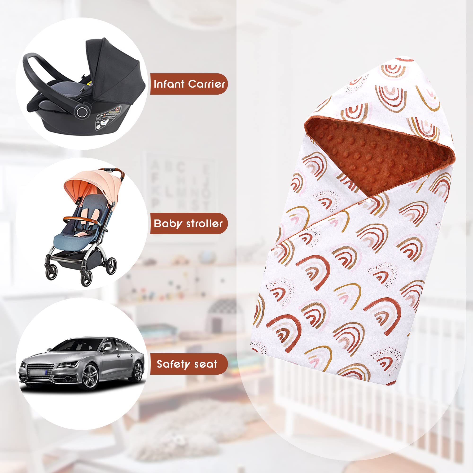 Miracle Baby Einschlagdecke Babyschale Winter Baumwolle Reversible Decke Universal Kuscheldecke 90x90cm für babyschale Kinderwagen mit 8 Punkt Gurt Löcher