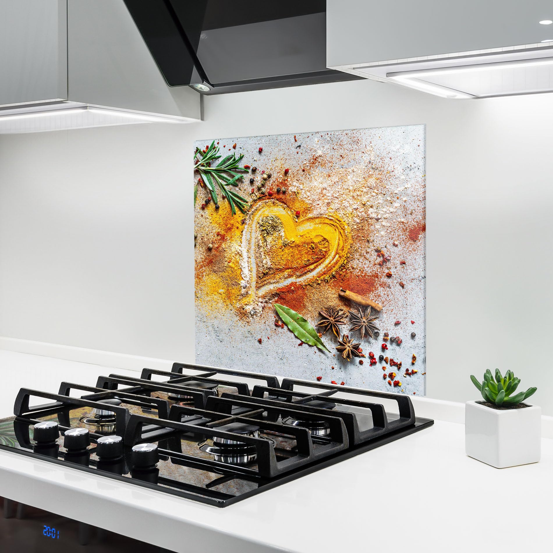 ARTHUB® Paraschizzi Cucina in Vetro temperato 60x60 cm, Heart Spice Powders | Protezione Contro Gli Schizzi, Protezione murale per fornelli, Vetro temperato, Alimenti, Spezie