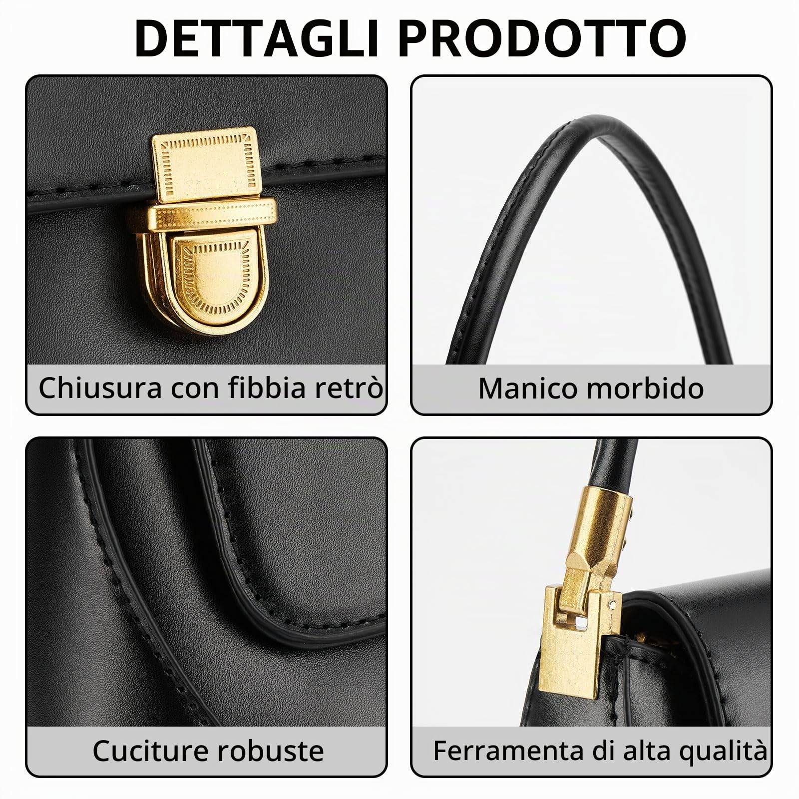 Borsa a Tracolla Vintage per Donna - Classica in Pelle Vegana Con Pochette e Chiusura a Fibbia Retrò