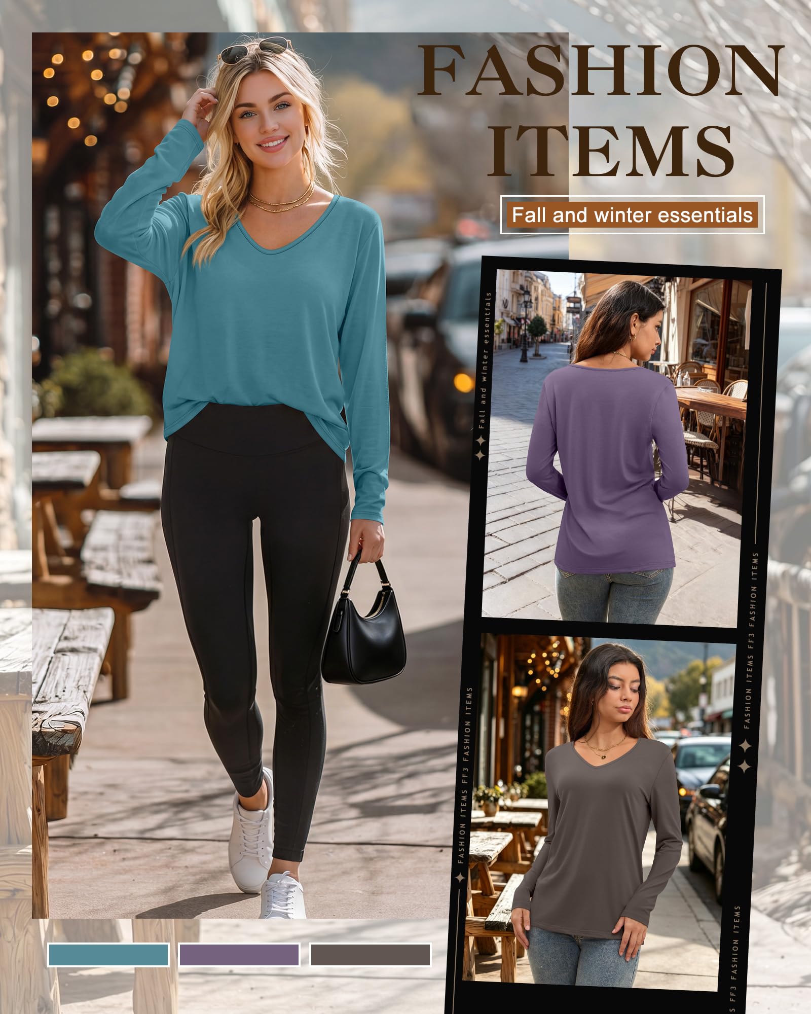 Ficerd 3 Maglie da Donna a Maniche Lunghe