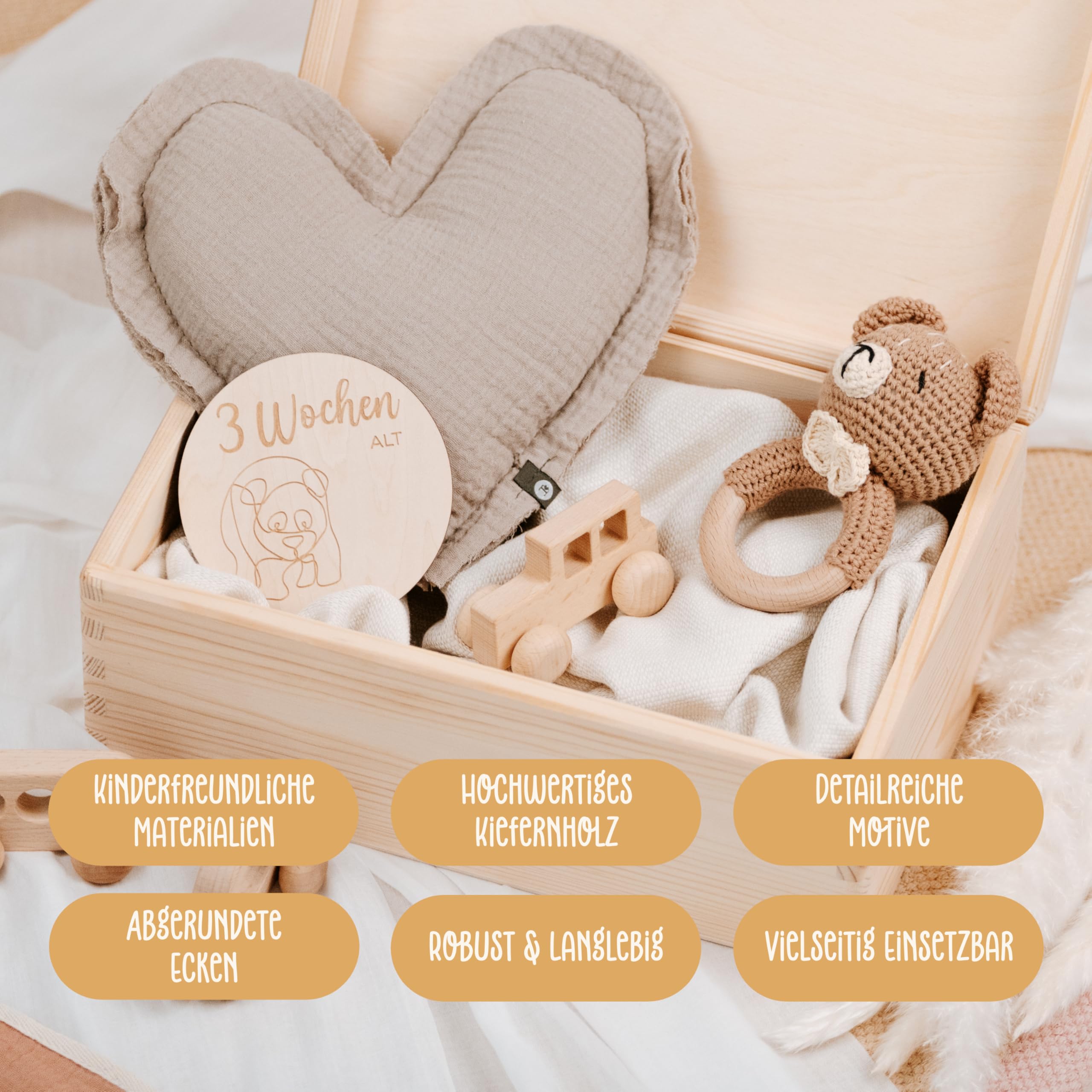 Lilletå 001.01 - Caja de recuerdos para bebé con impresión en color de alta calidad, caja de recuerdos de madera para bebé, regalo de nacimiento y niño