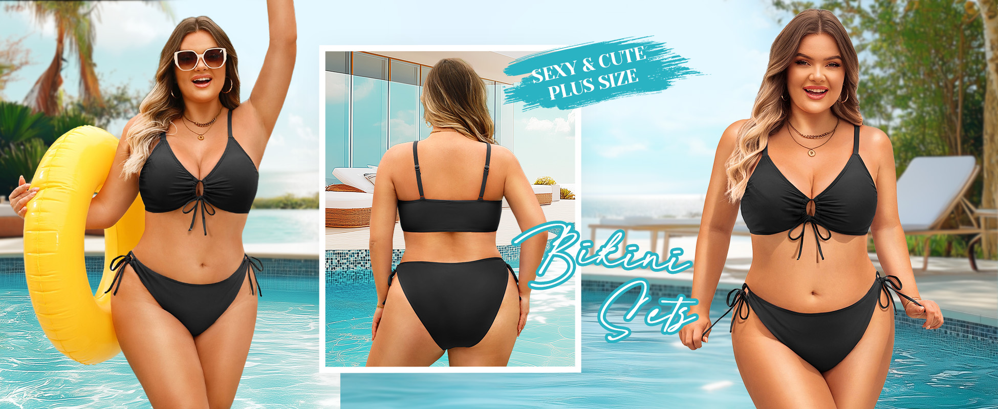 Amazon.com: Daci Plus Size Triangle Tie Front Bikini Set Side Tie