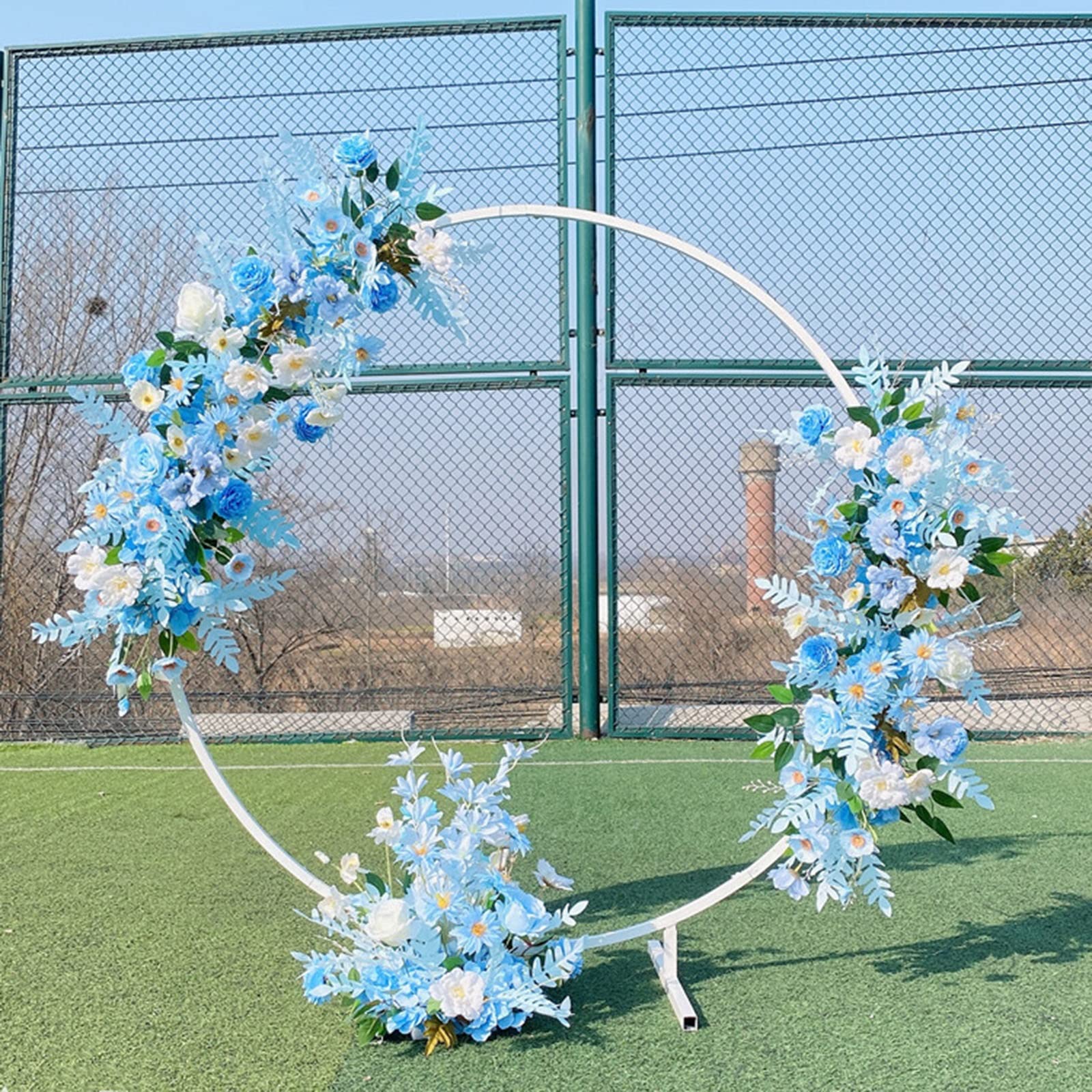 BBNY Round Background Stand, Metal Arch Screen, Flower Door Shelf (excluding Decorative Bouquets, Balloons, Etc.) (Color : Wit, Size : Diameter 1.8m)