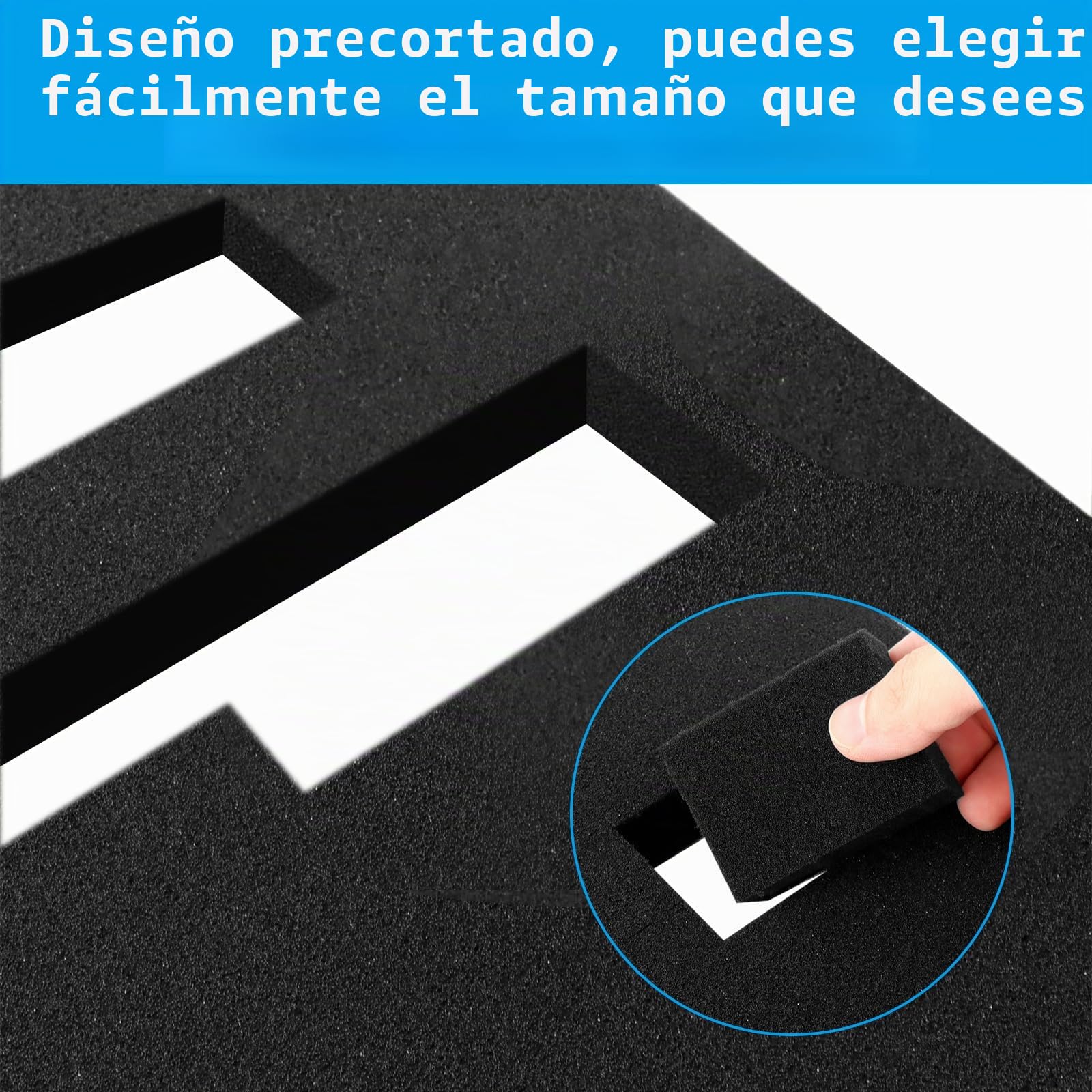 Espuma de cubo, 8 unidades de 300 x 300 x 25 mm/8 unidades de 300 x 300 x 10 mm, espuma cuadriculada de color negro, herramienta de inserción de espuma