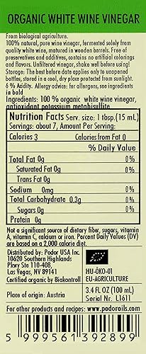 Miniatura 2 de Vinagre de vino blanco orgánico premium de PÖDÖR  100% natural, envejecido en barricas de roble, fermentado, sin filtrar, vegano, sin gluten, sin