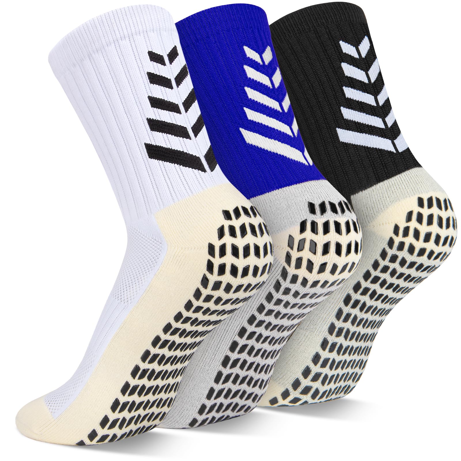 LUROON Calze Antiscivolo Calcio Uomo 37-46, 3/4 Paia Calzini Grip Calcio in Silicone Grip Anti Vesciche Calzini Sportivi Donna Traspirante Calze Antiscivolo Calcio per Ciclismo Trekking