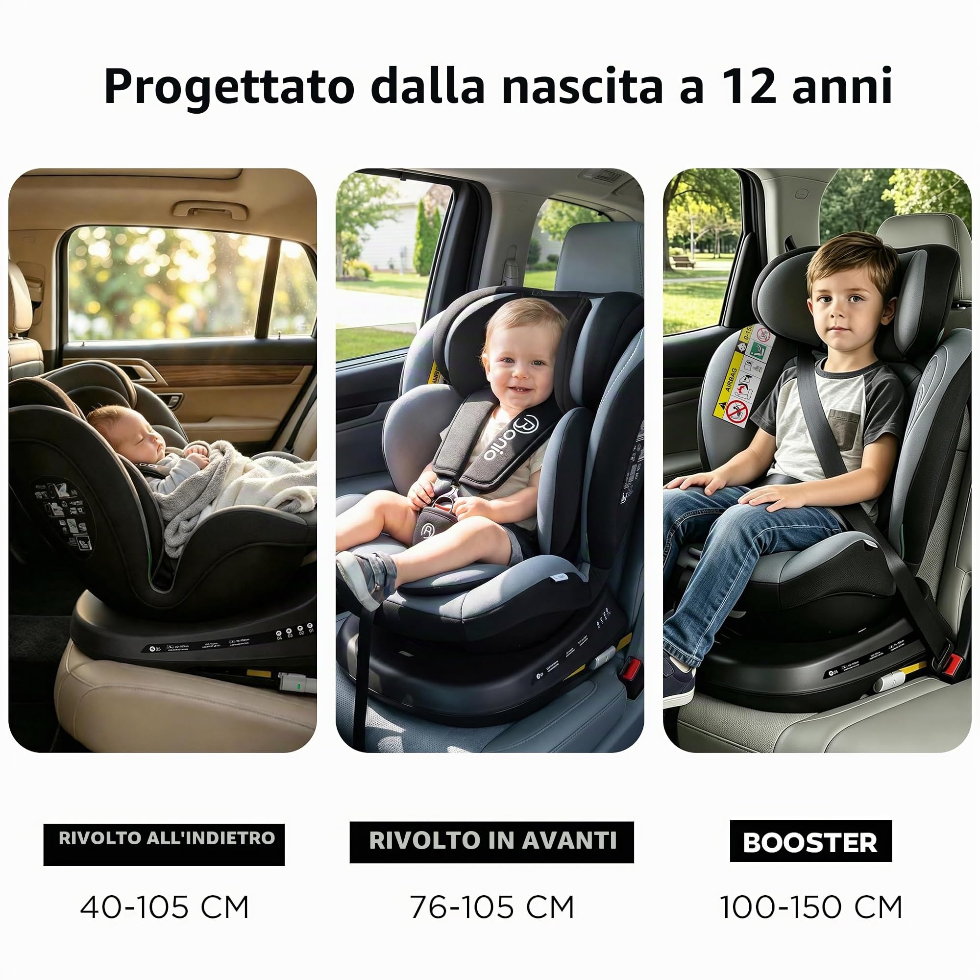 Bonio I-Size 360 Girevole Seggiolino Auto con ISOFIX, 40-150cm