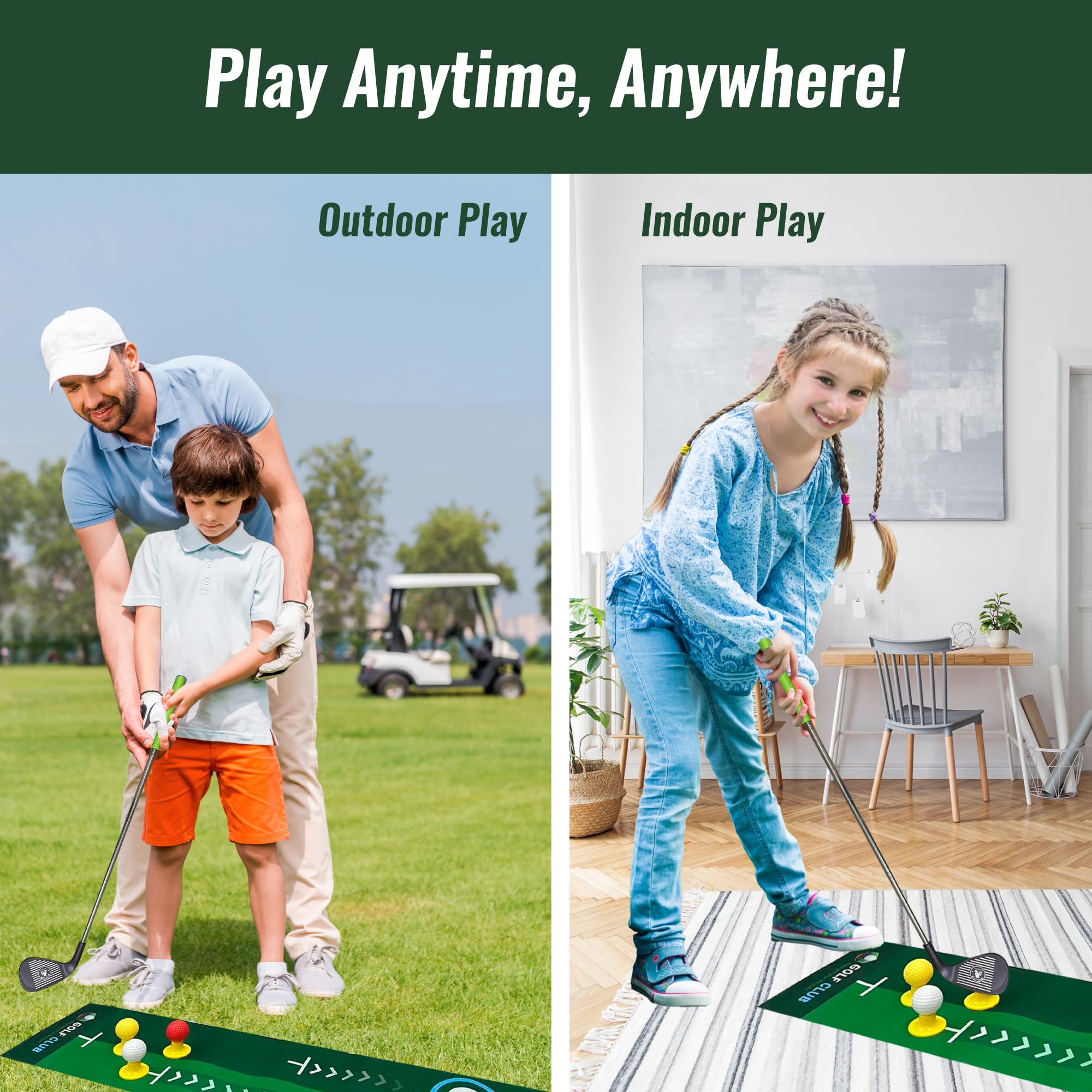 Toddler Golf Clubs Set - Kids Retractable Indoor Outdoor Game Play Toys for 3 4 5 6 7 8 Years Old Boys Girls - Realistic Yard Toy Kit with Adjustable Golf Club Putting Mat Cornhole Board Scoreboard - Image 2
