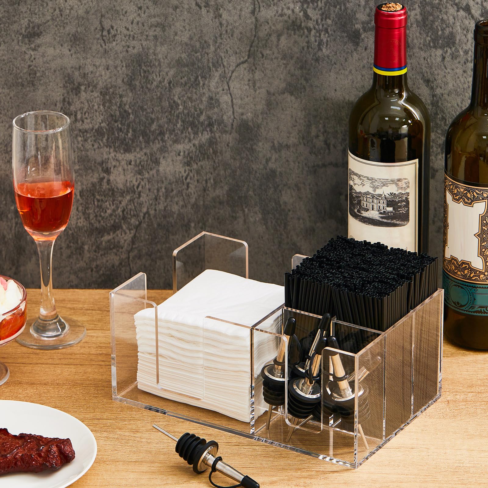 Mifoci 2 organizadores para bar con 6 compartimentos, servilleteros de bar, pajitas de cóctel y palillos de dientes, condimentos para el hogar, oficina, cocina, encimera, 9.5 pulgadas de largo x 5.9