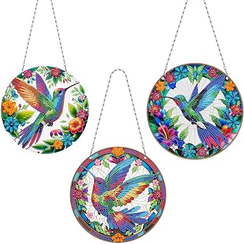 MaiYiYi 3 PCS Diamond Painting Ornaments Colorful Bird Special Crystal Gem Craft Painting Set Bird Diamond Art Ornaments for Adult Home Wall Window Art Decor 12.99X7.67 inch