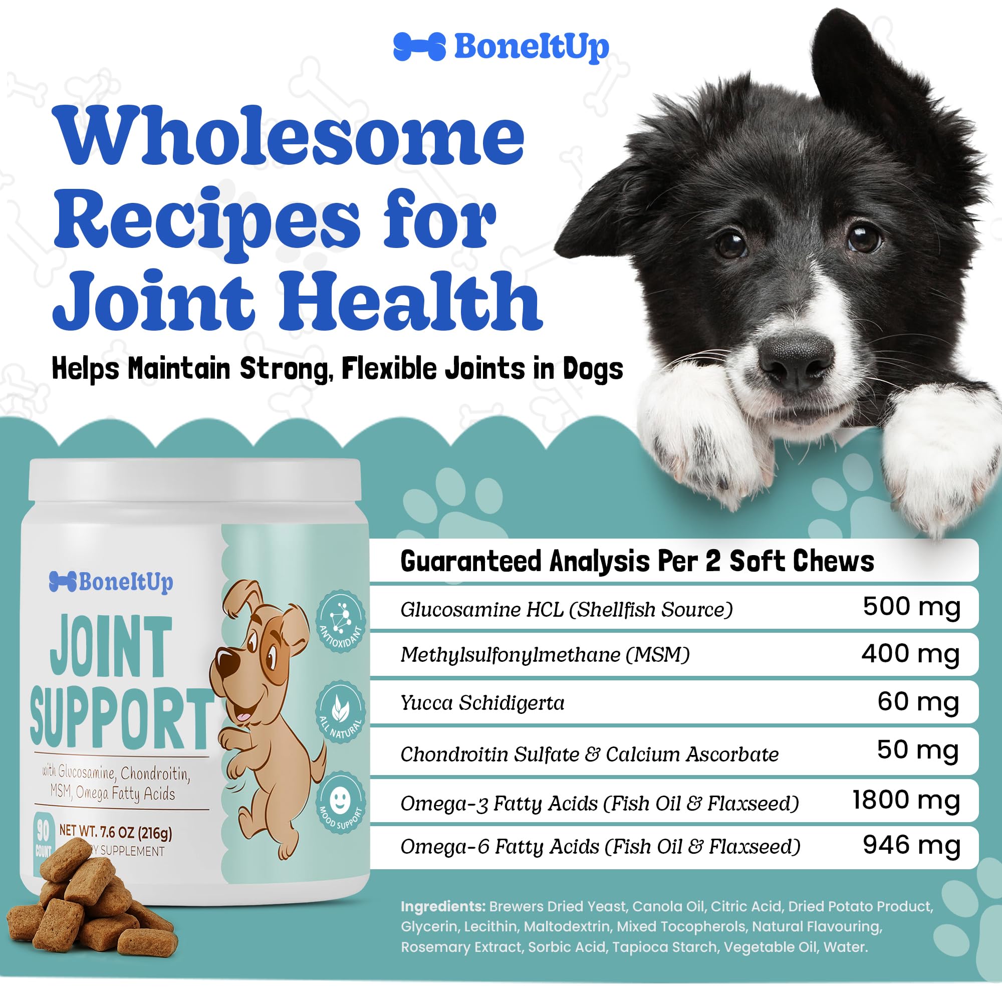 BoneItUp Soft Dog Joint Support Supplement Chews for Aging, Large & Overweight Pets - Glucosamine, Chondroitin, MSM & Omega - Advanced Hip & Joint Supplement for Dogs - Pet Bone Support Treats (90 Ct) - image 3
