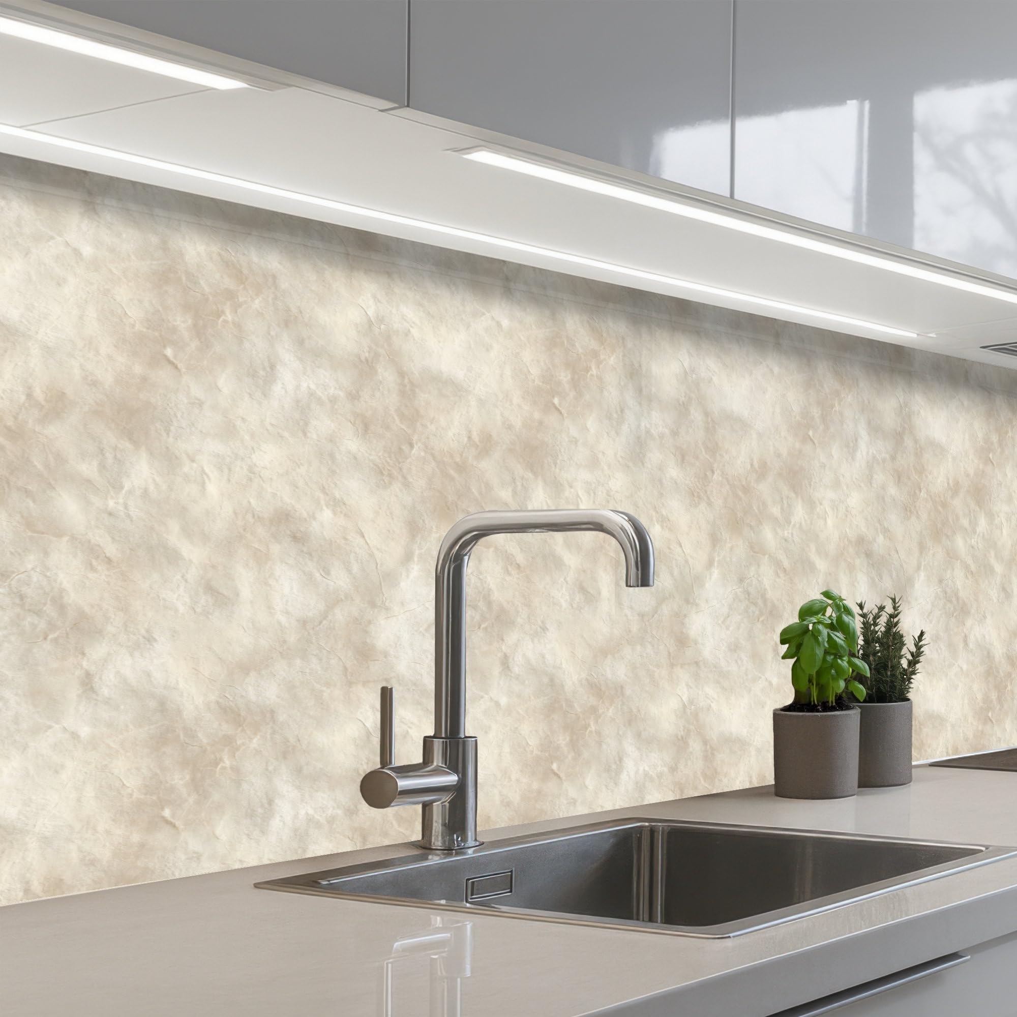 KitchenYeah© Credence Cuisine Adhesive 60x200 cm Protege Mur Revetement Mural Adhesif Parement Interieur À Coller Plaque Plastique Rigide Beige - Structure en relief - Pierre naturelle