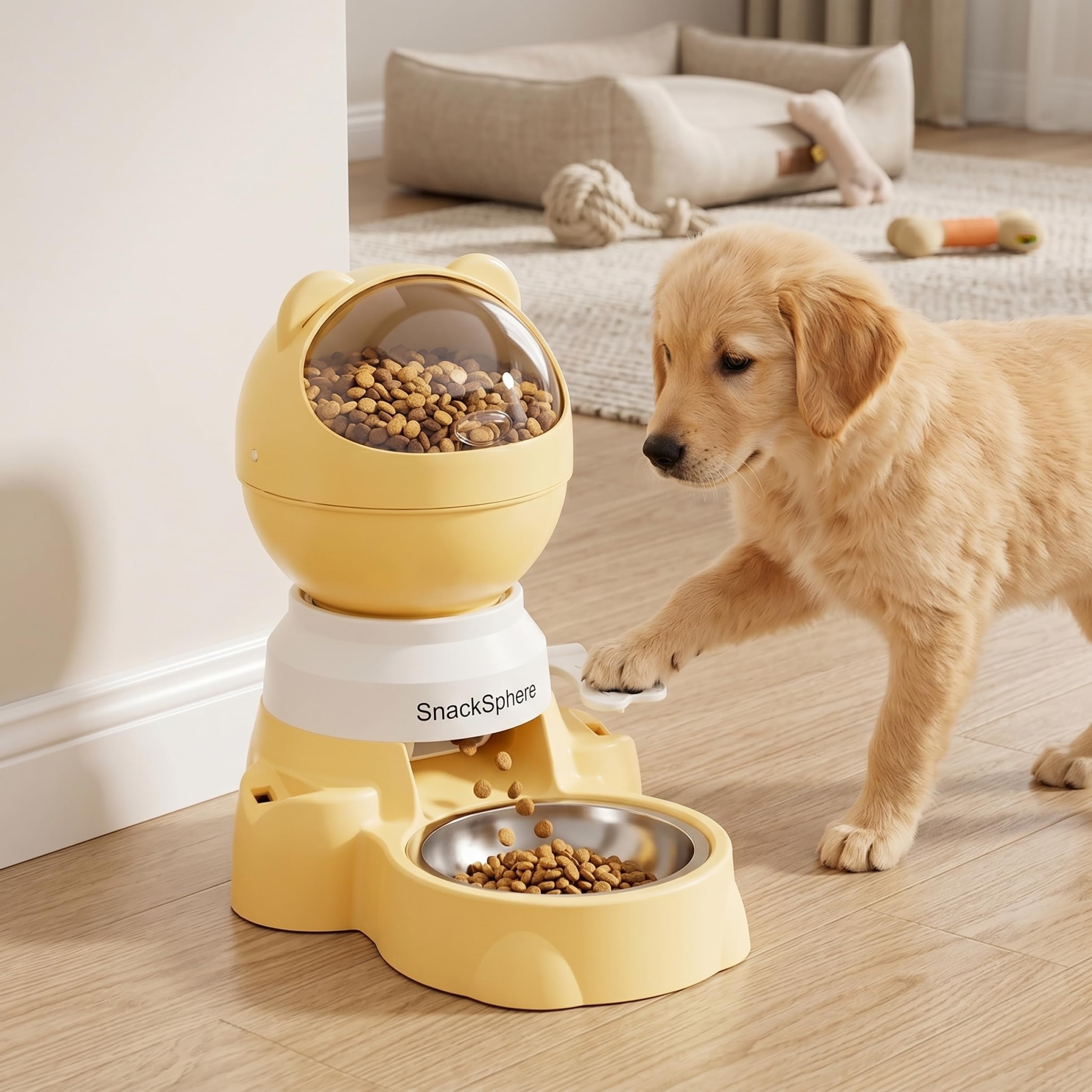 Distributeur Automatique interactif de friandises pour Animaux de Compagnie en Forme d'ours, mangeoire Lente 1, 5 l avec Deux Modes pour Chiens, Chats, Jouet Puzzle Alimentaire, Blanc