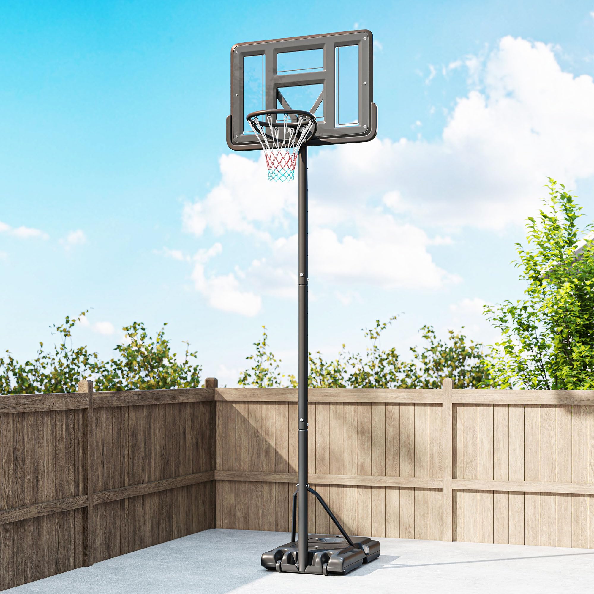 SPORTNOW Canasta de Baloncesto Exterior 2 en 1 Altura Ajustable 230-305 cm Aro para Piscina Soporte con Ruedas Base Rellenable Negro