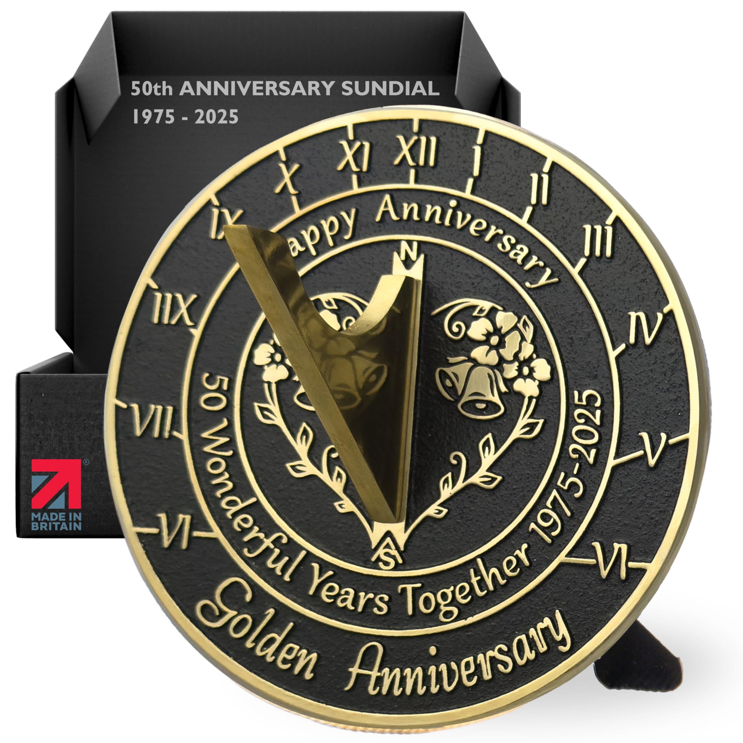 Anniversary Sundial Gift for 50th Golden Wedding Anniversary in 2025 - Recycled Metal Home Decor Or Garden Present Idea - Handmade in UK for Him, Her Parents Or Couples 50 Year Celebration