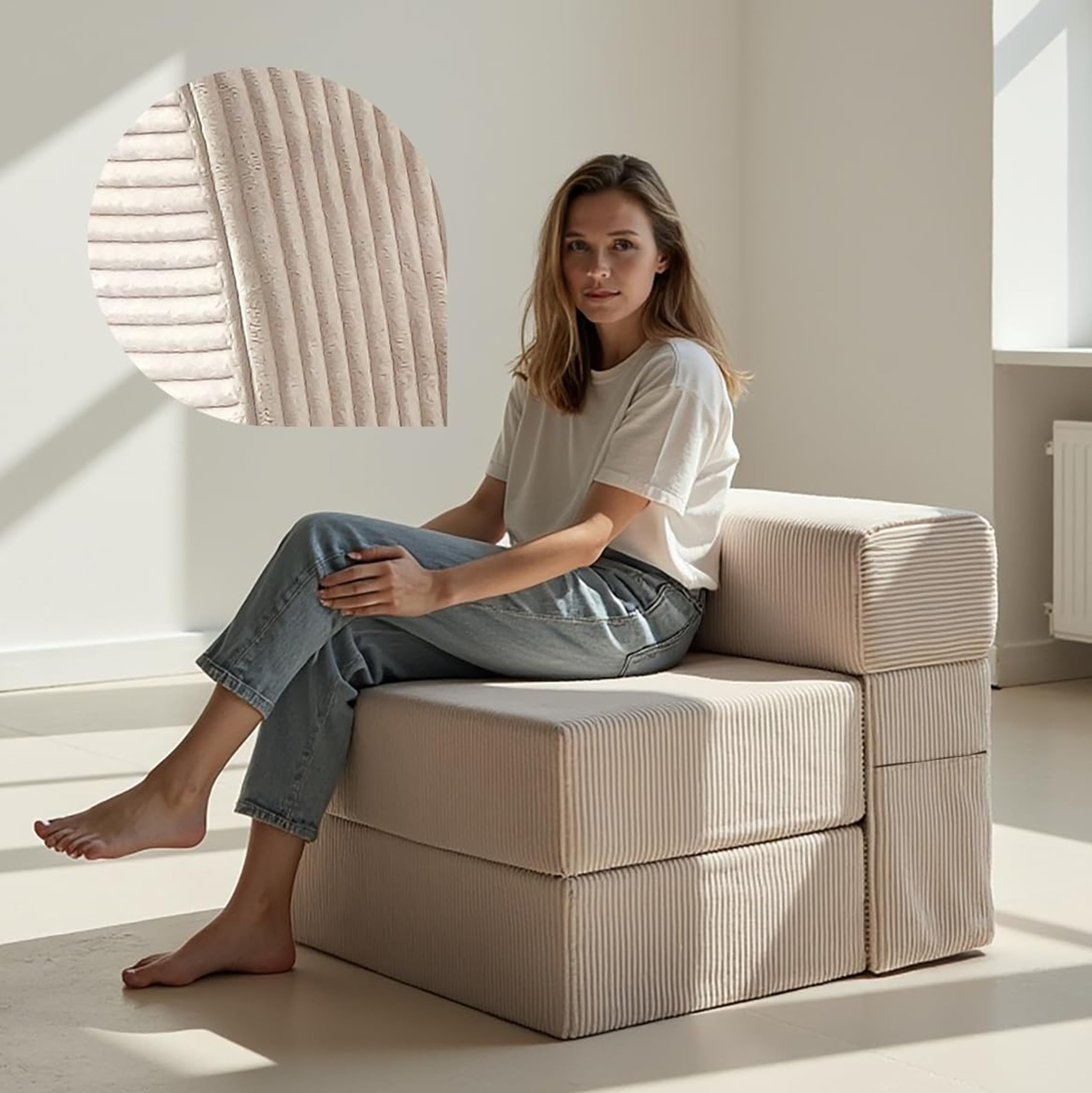 Schlafsessel mit Bettfunktion 75 cm – bequemes Gästebett, Cord, faltbar | 2-in-1 Schlafsofa & Gästebett · tagsüber Sofa, nachts Bett · bequem & stabil · Cord-Bezug abnehmbar & waschbar · OEKO-TEX